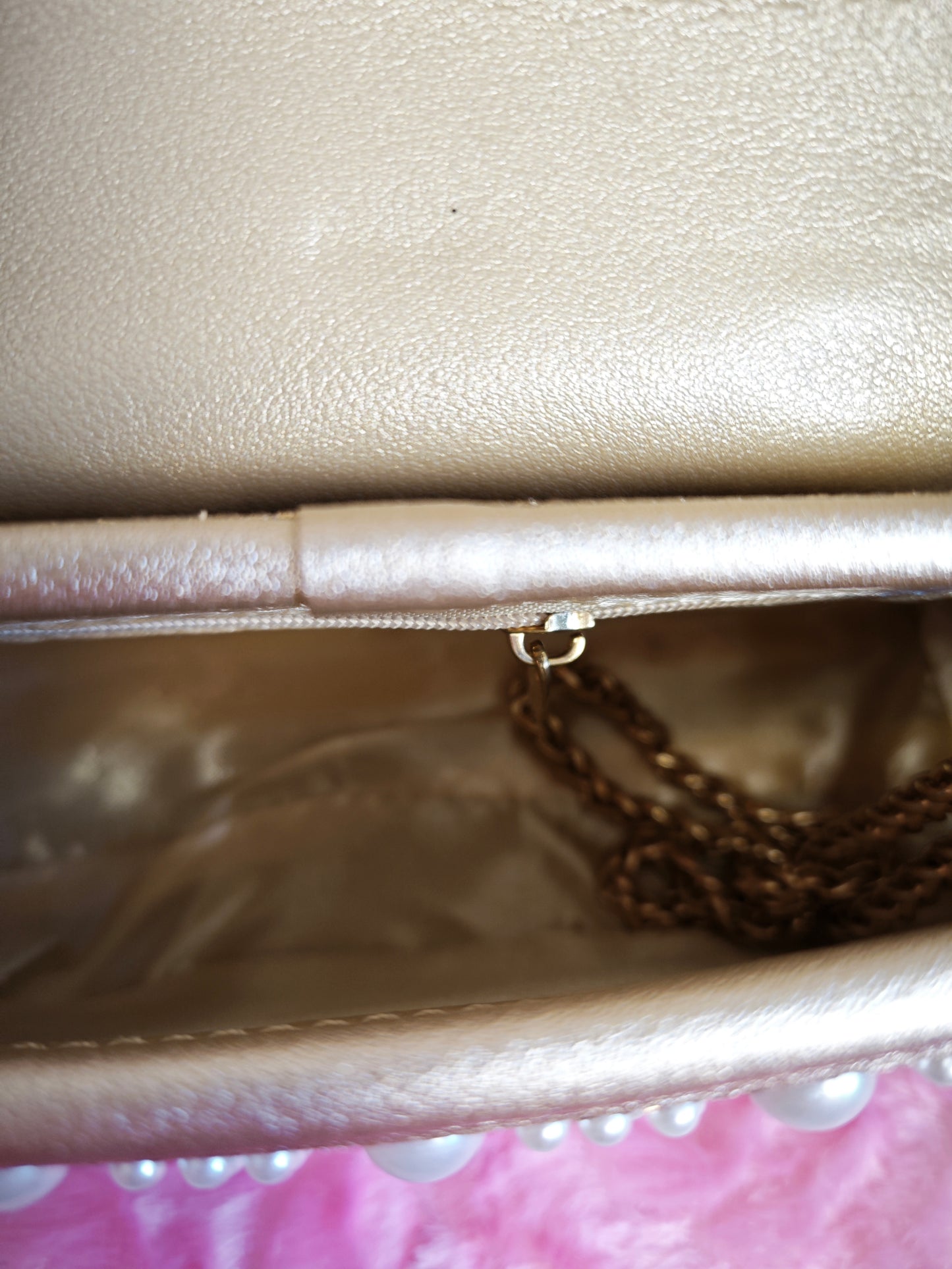 Gold-Brown Pearl & Crystal Chain Evening Clutch