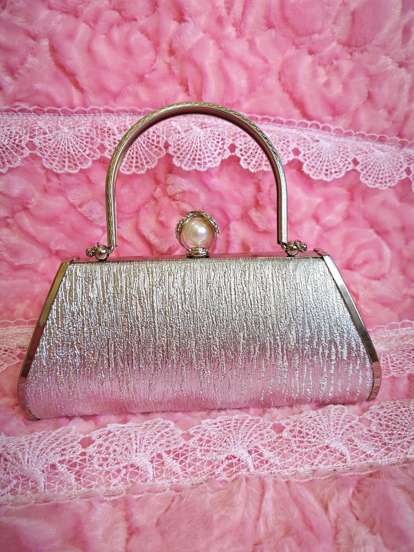 Pearl & Silver Crystal Floral Evening Handbag