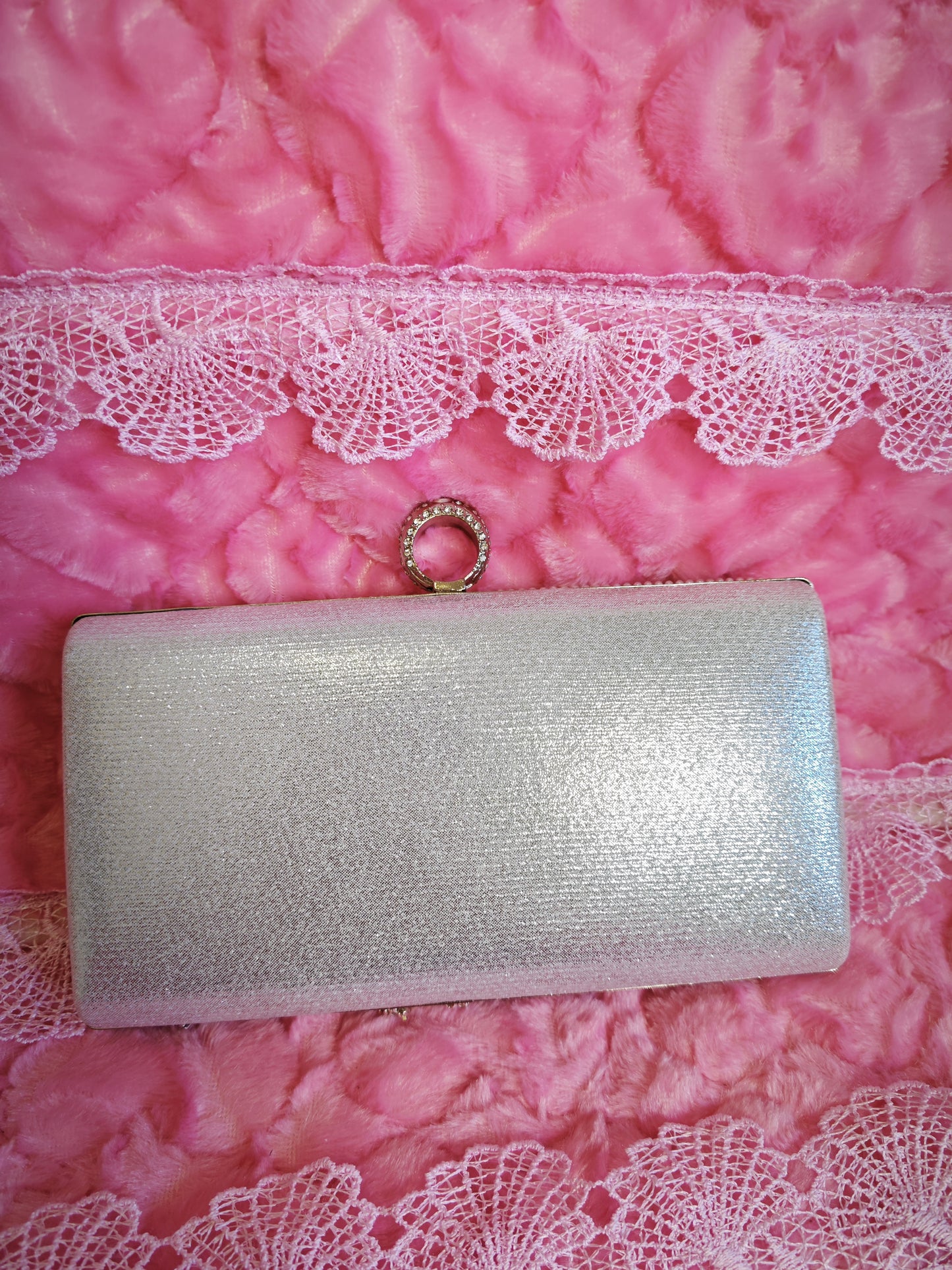 Pearl & Silver Crystal Tassel Hoop-Handle Evening Clutch