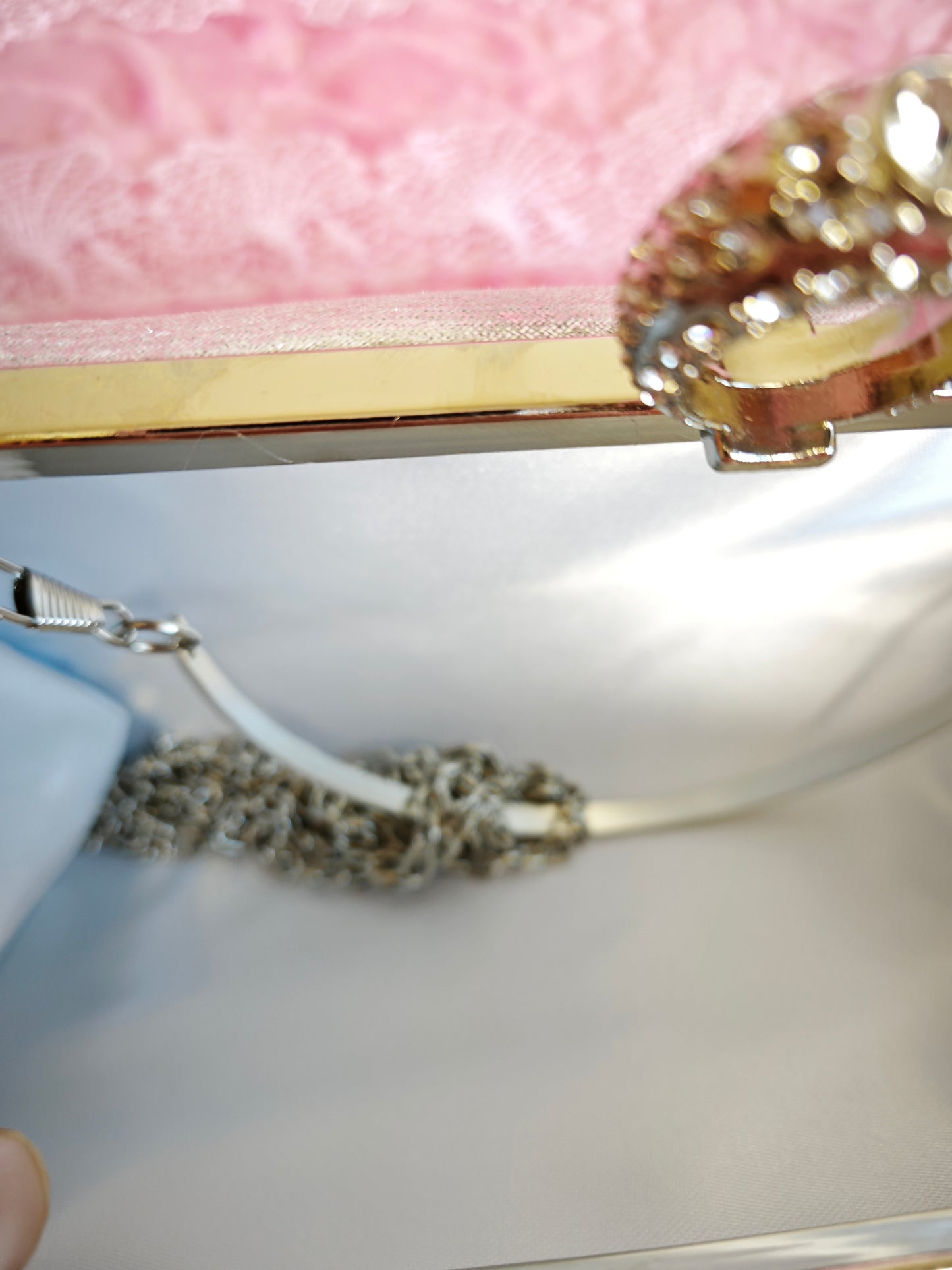 Pearl & Silver Crystal Tassel Hoop-Handle Evening Clutch