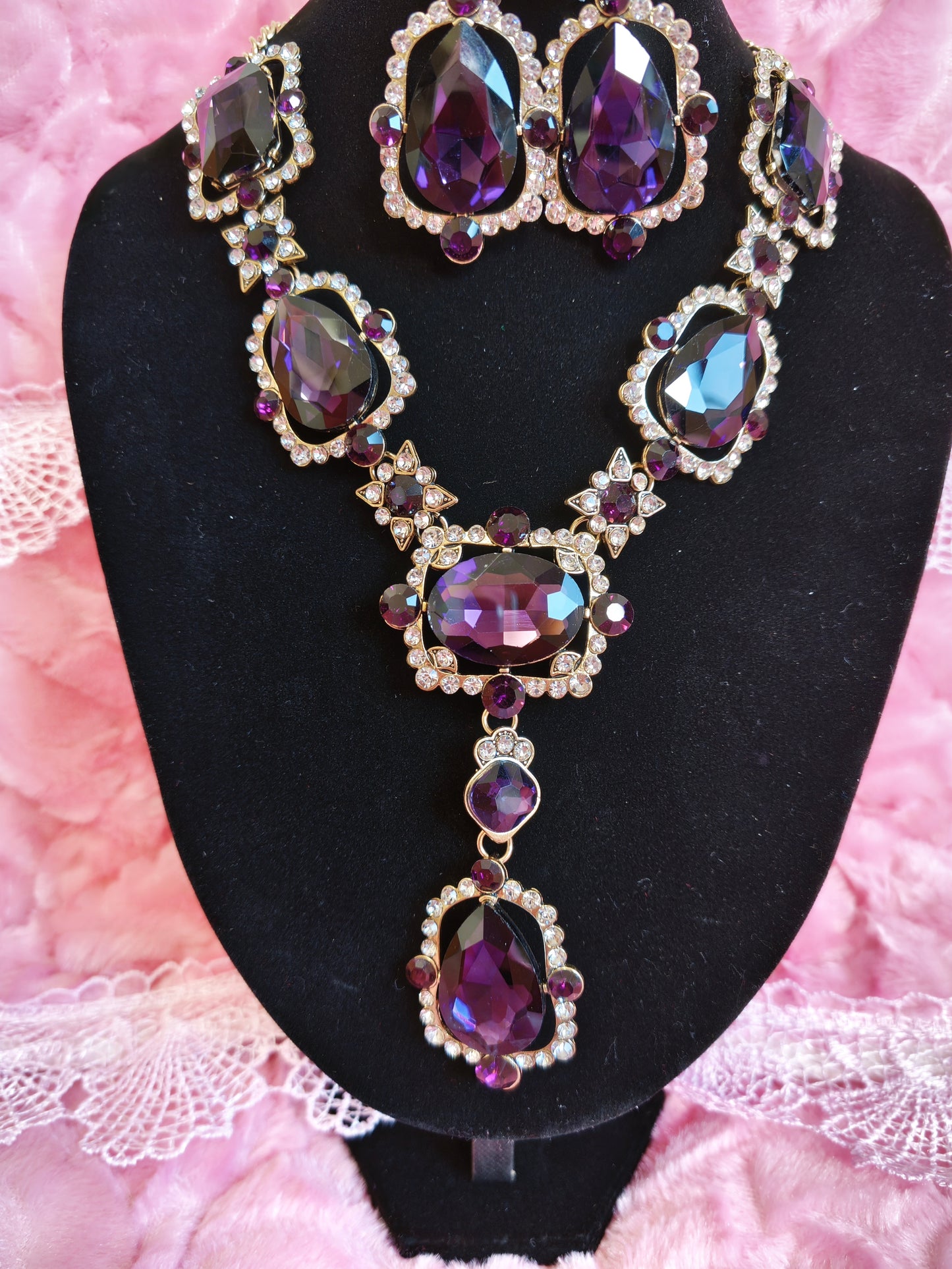 Gold-Plated Amethyst Star Crystal Necklace & Earring Set