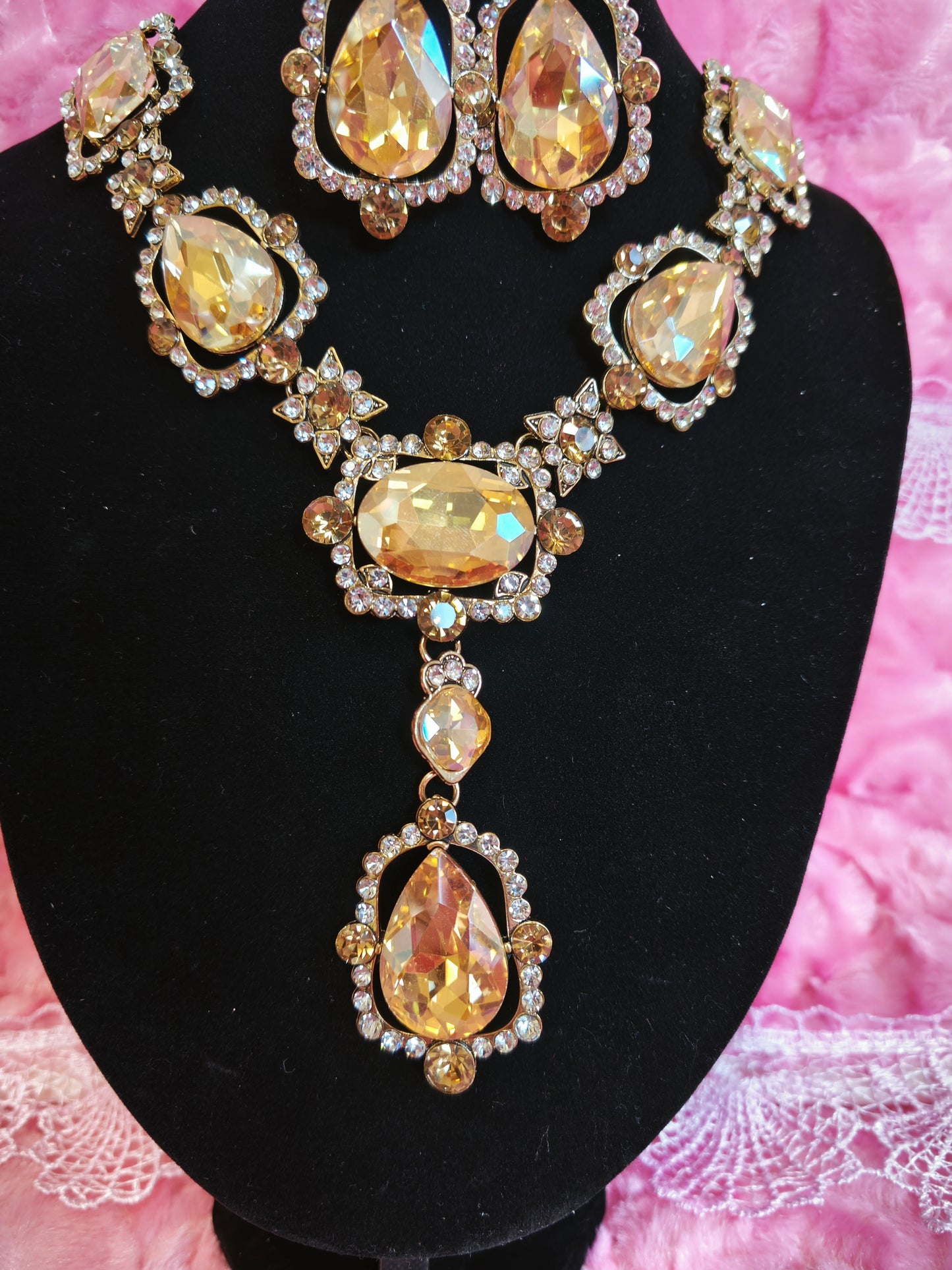 Gold-Plated Champagne Crystal Jewelry Set