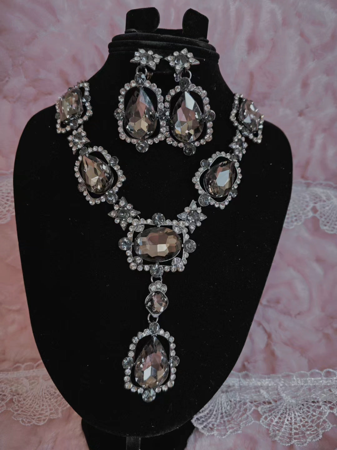 Smoky Gemstone Starburst Necklace & Earring Set