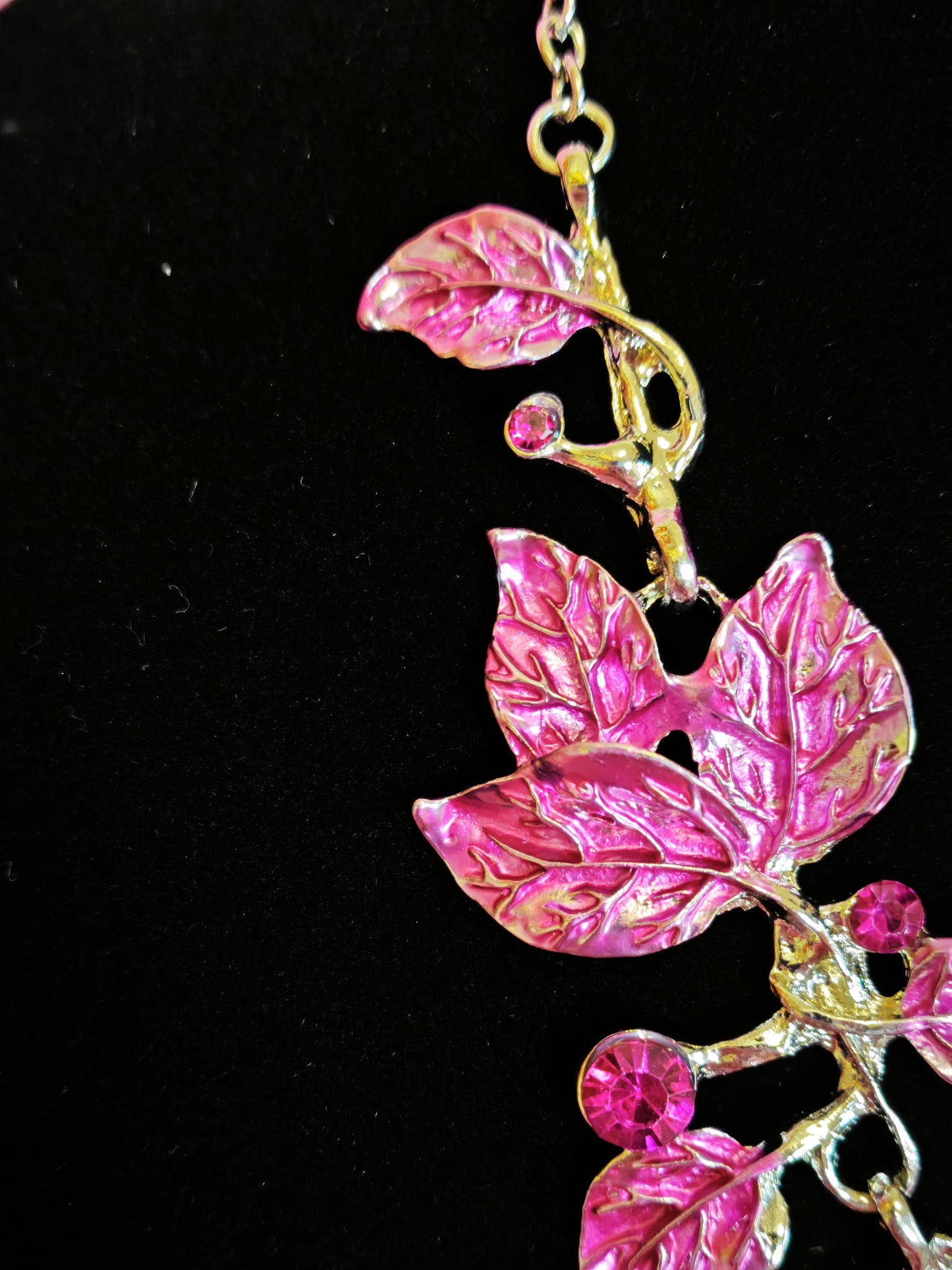 Gilded Pink Leaf Vine Statement Necklace & Earring Set