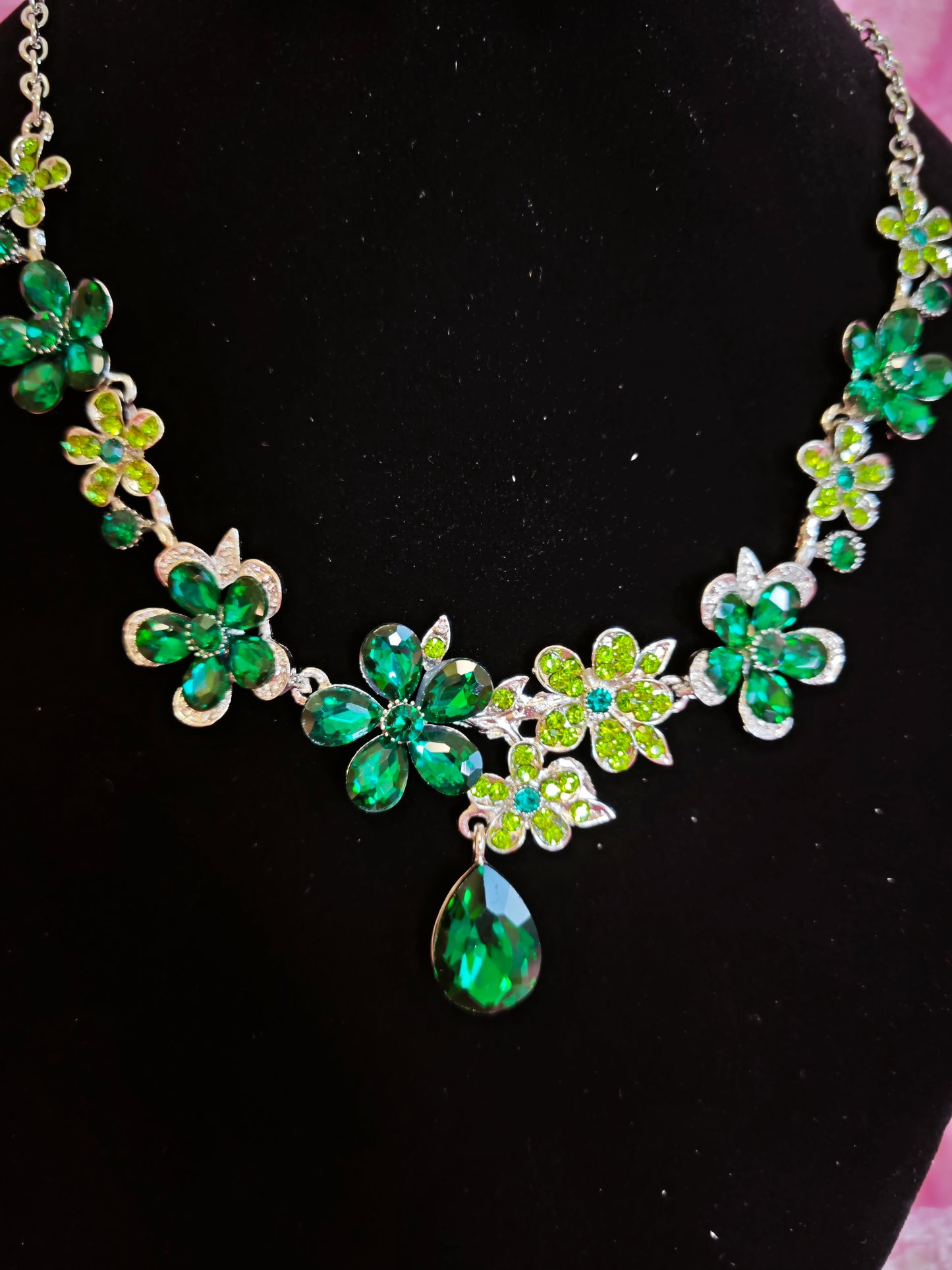 Vibrant Emerald Floral Statement Necklace & Earring Set