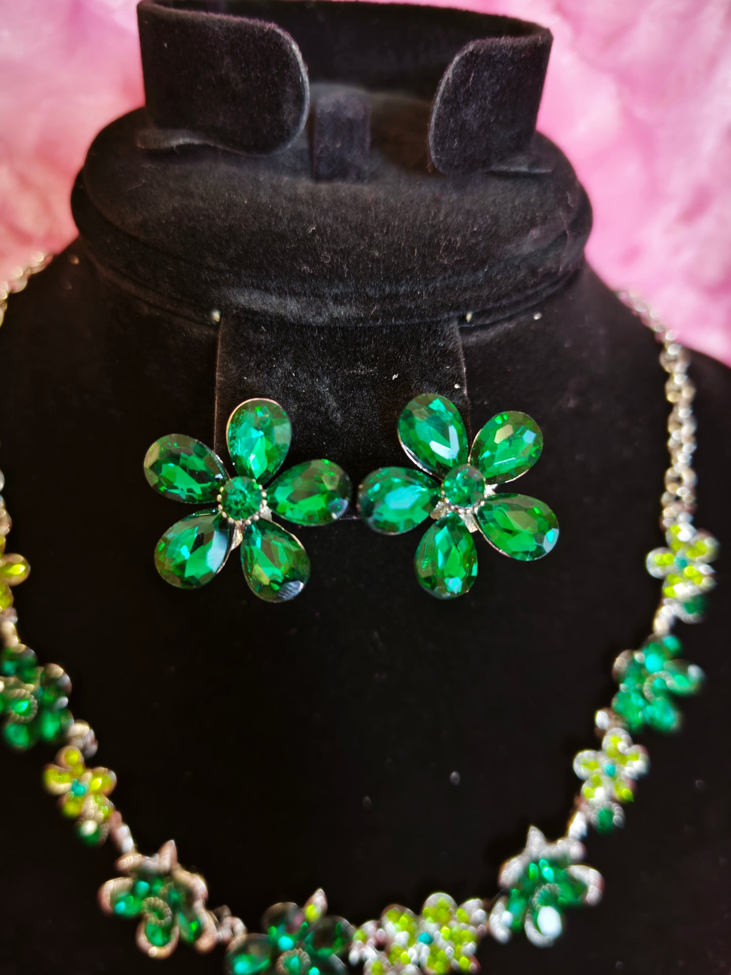 Vibrant Emerald Floral Statement Necklace & Earring Set