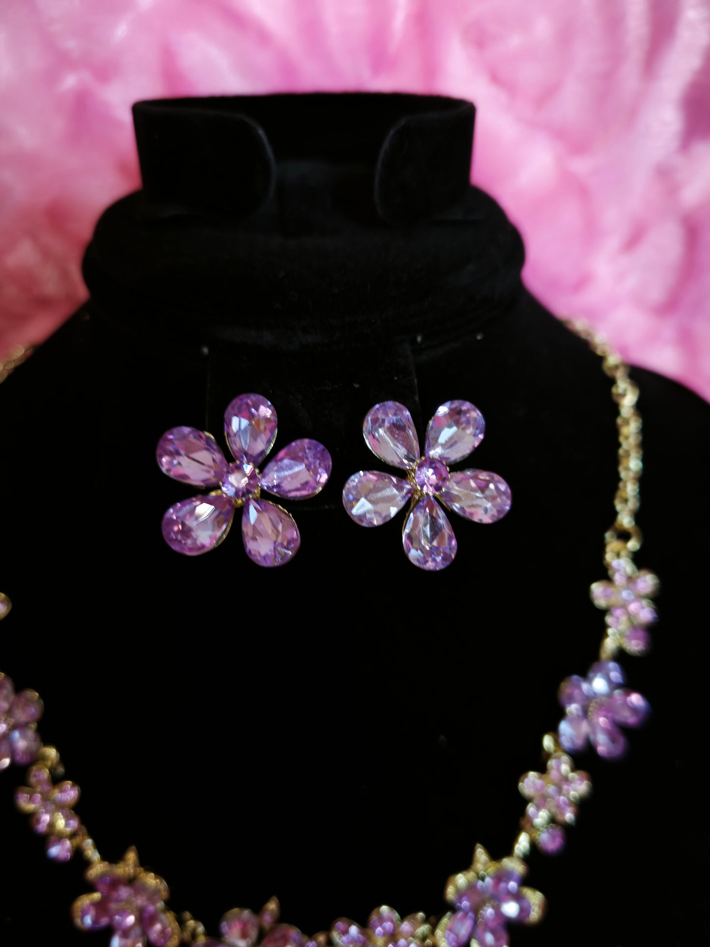 Lavender Crystal Floral Cluster Necklace & Earring Set