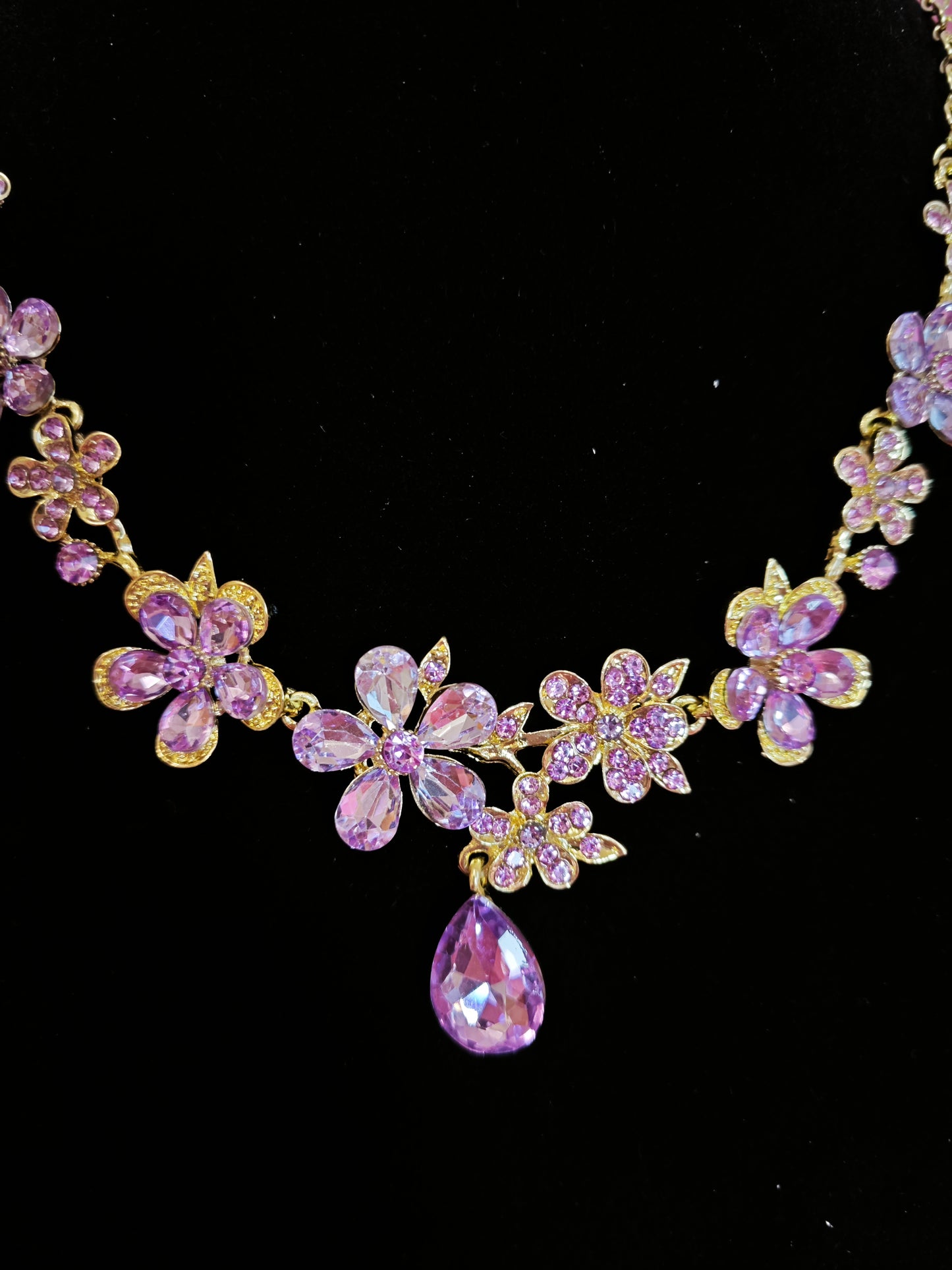 Lavender Crystal Floral Cluster Necklace & Earring Set