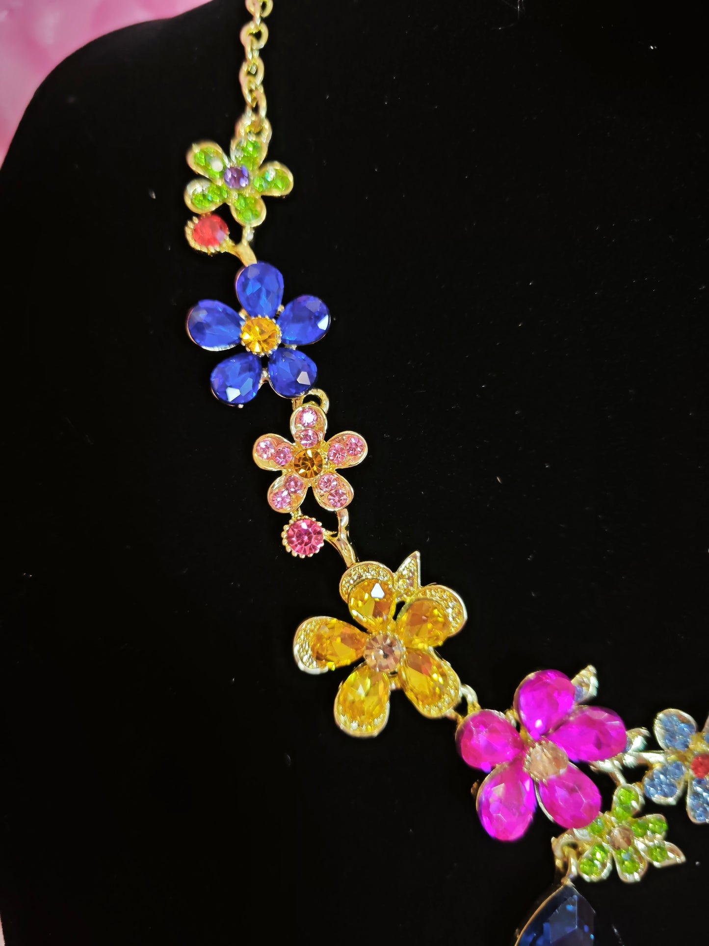 Gold-Plated Multicolor Flower & Teardrop Gem Jewelry Set