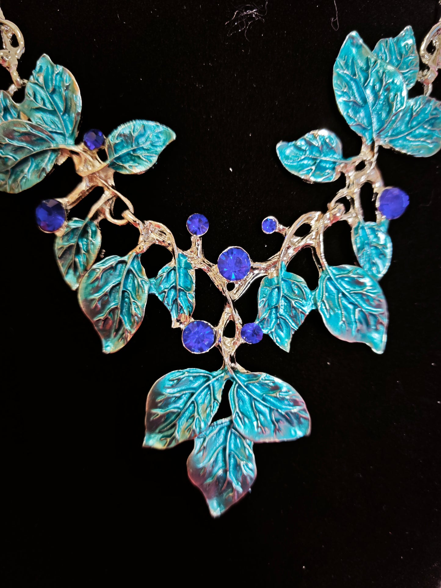 Silver-Tone Aqua Leaf & Blue Crystal Necklace & Earring Set