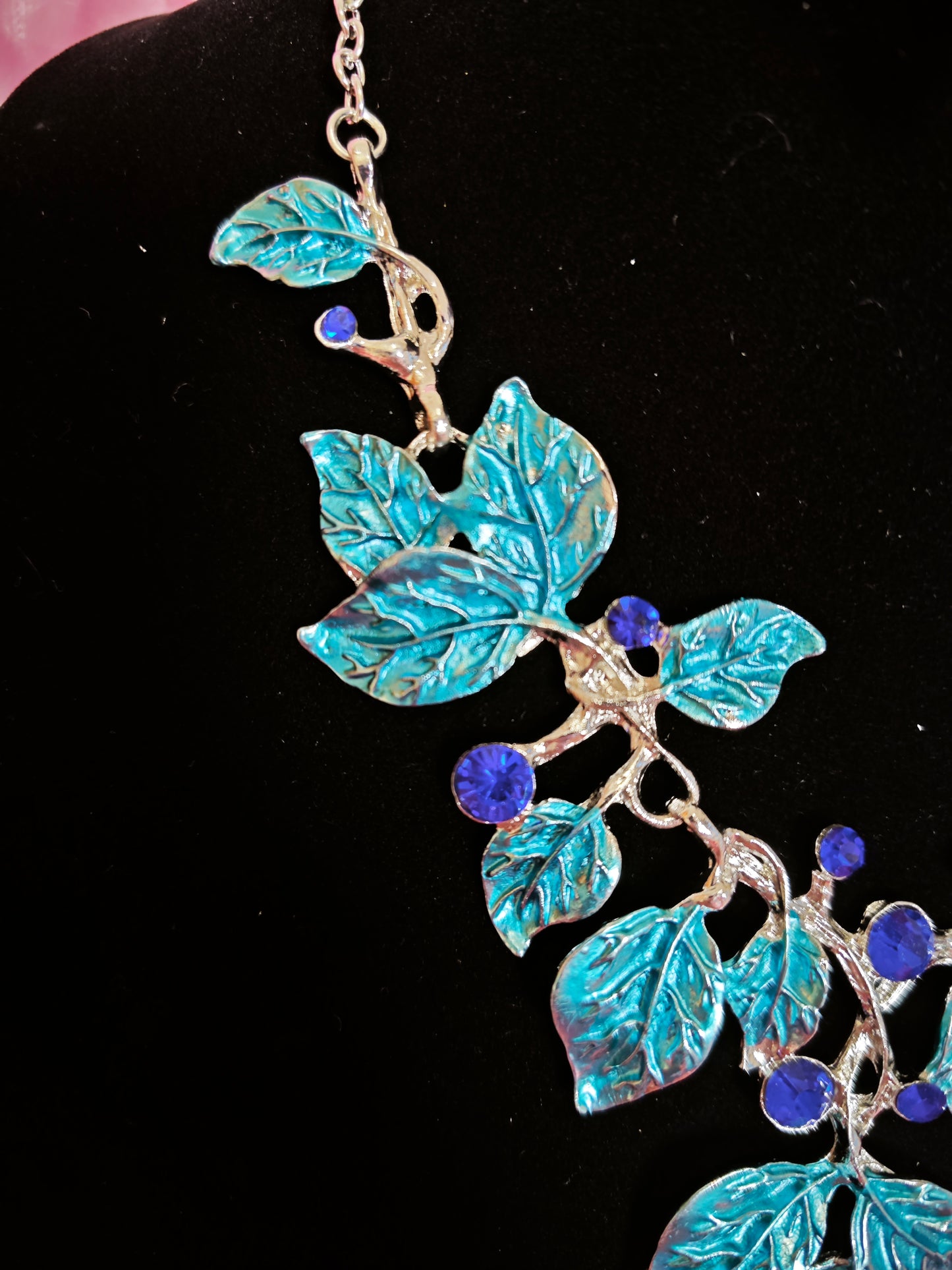 Silver-Tone Aqua Leaf & Blue Crystal Necklace & Earring Set