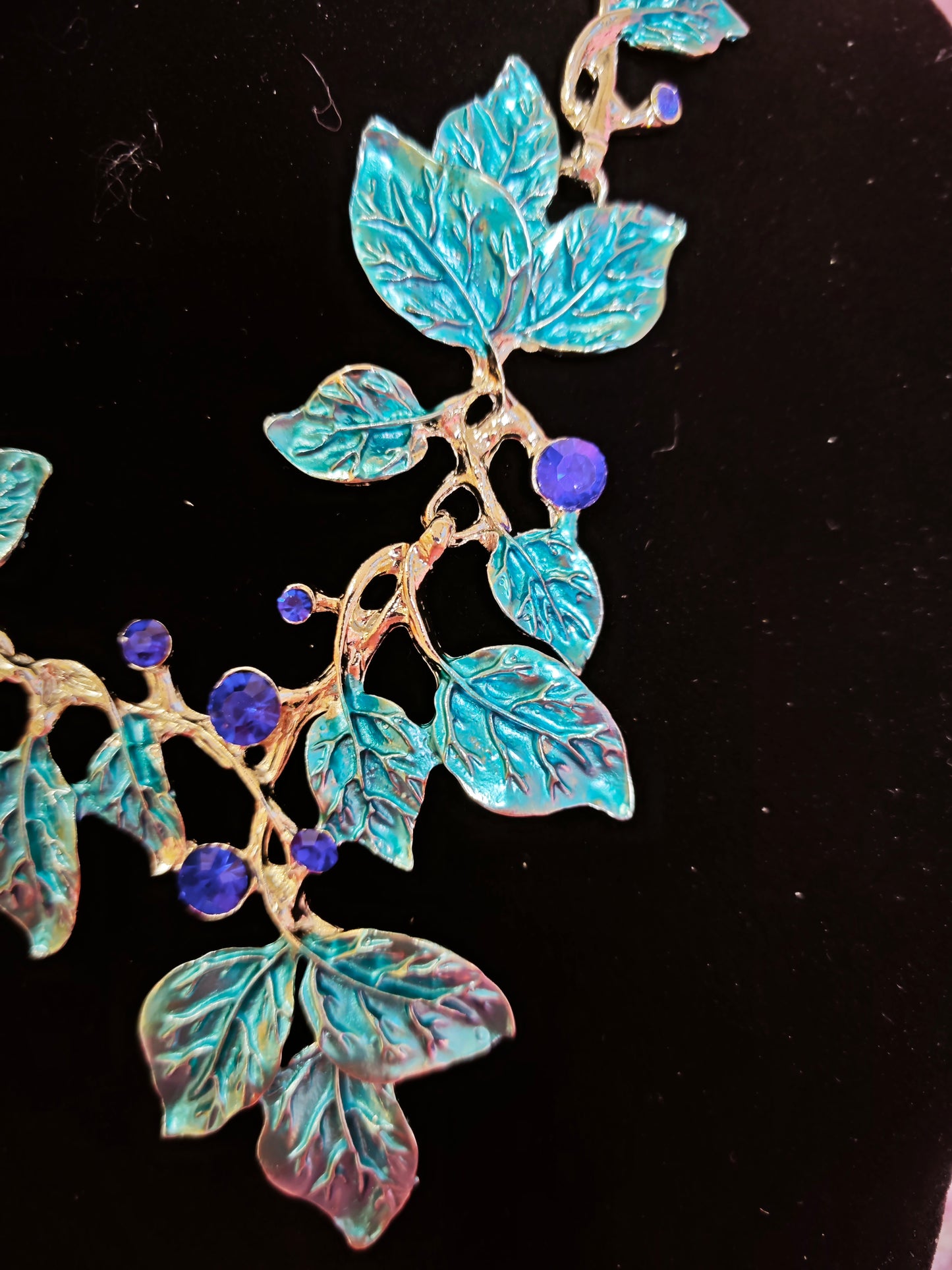 Silver-Tone Aqua Leaf & Blue Crystal Necklace & Earring Set