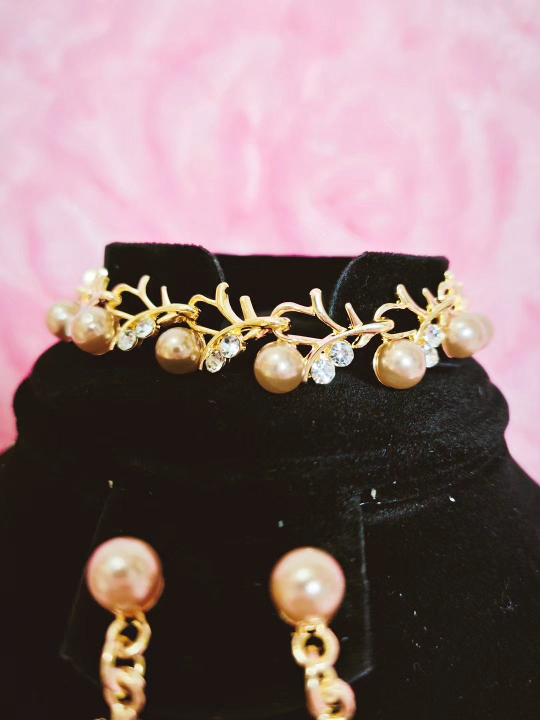 Champagne Pearl & Gilded Twig Necklace & Earring Set