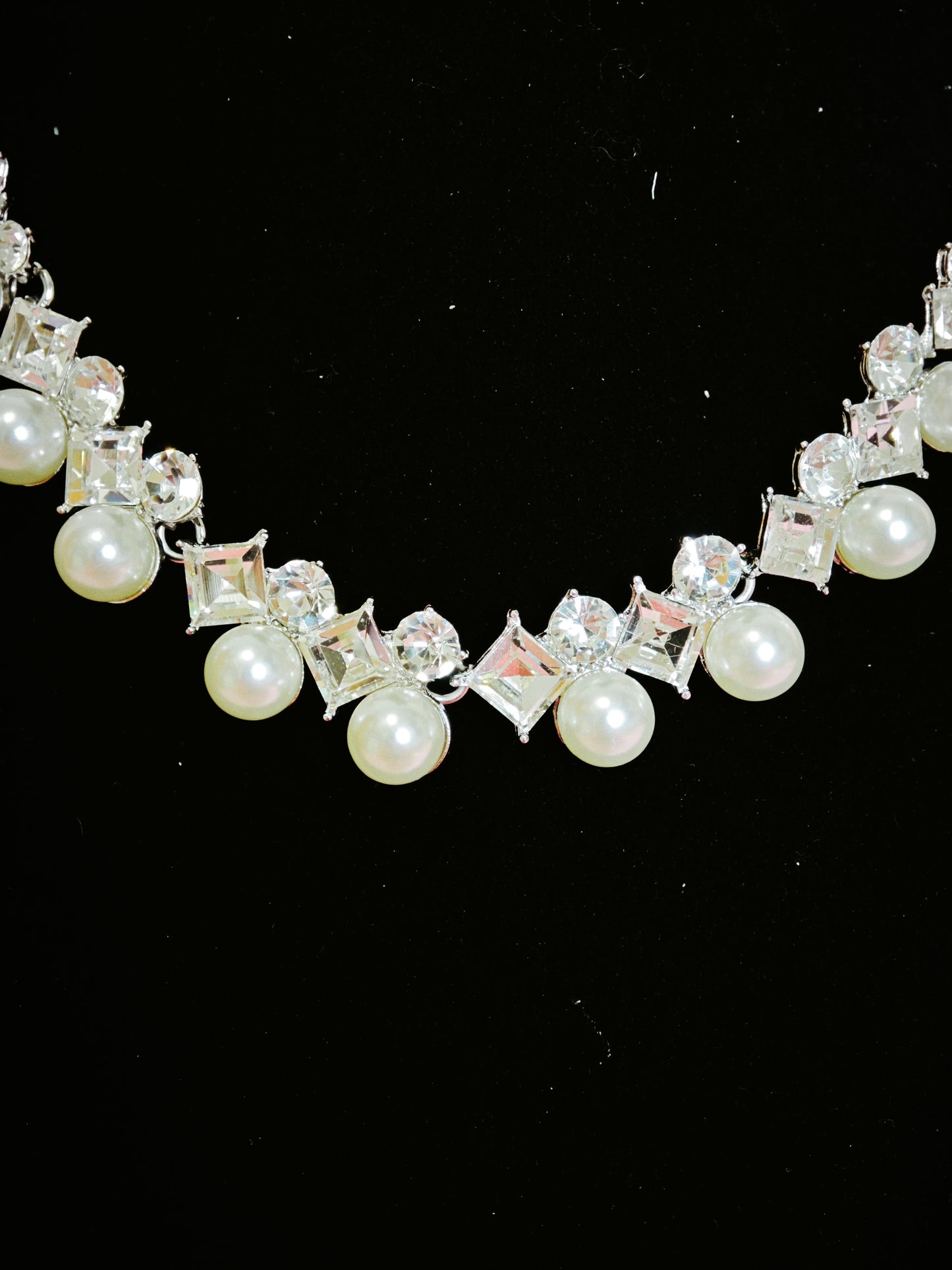 Silver-Tone Pearl & Baguette Crystal Necklace & Earring Set