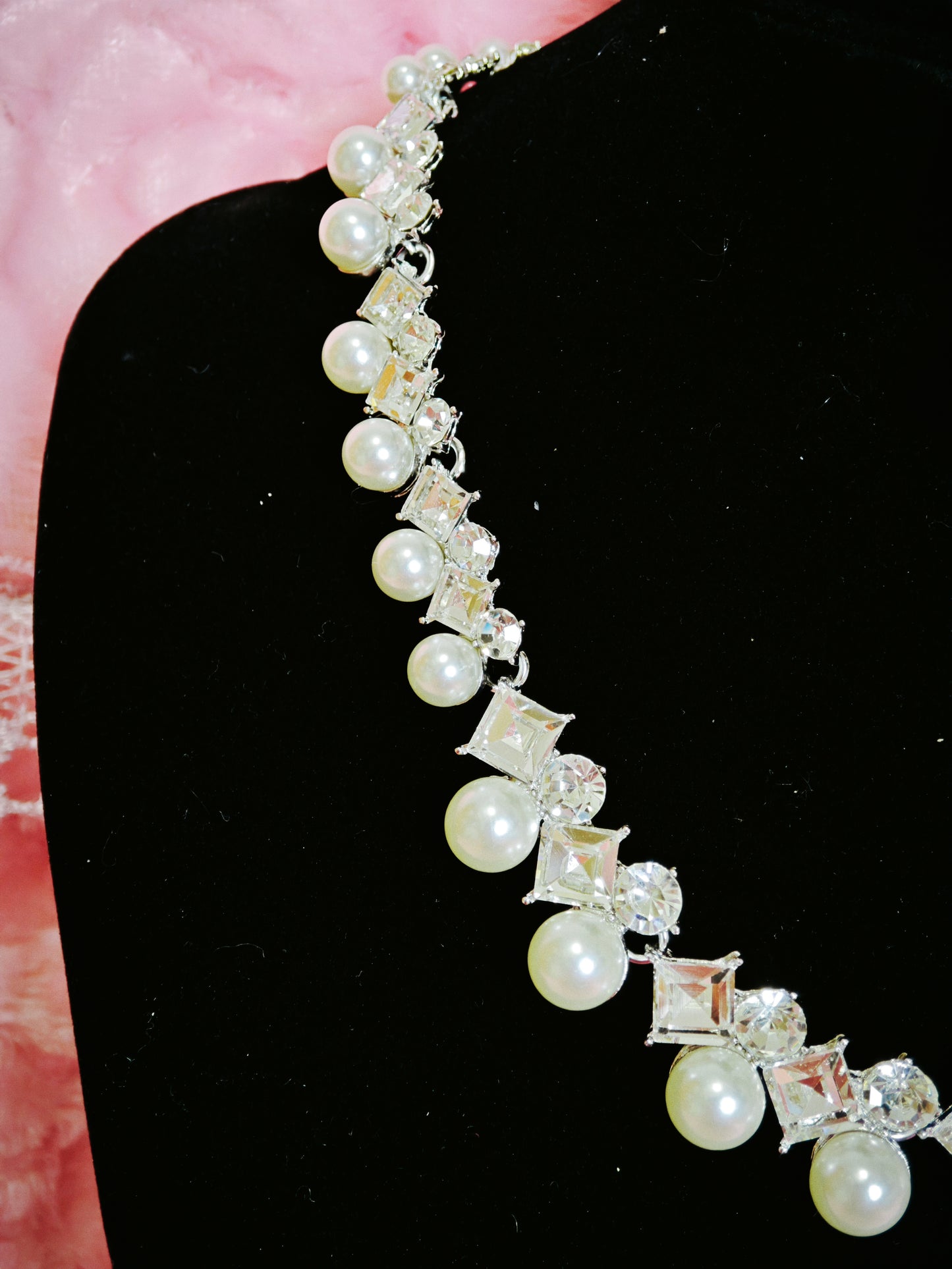 Silver-Tone Pearl & Baguette Crystal Necklace & Earring Set