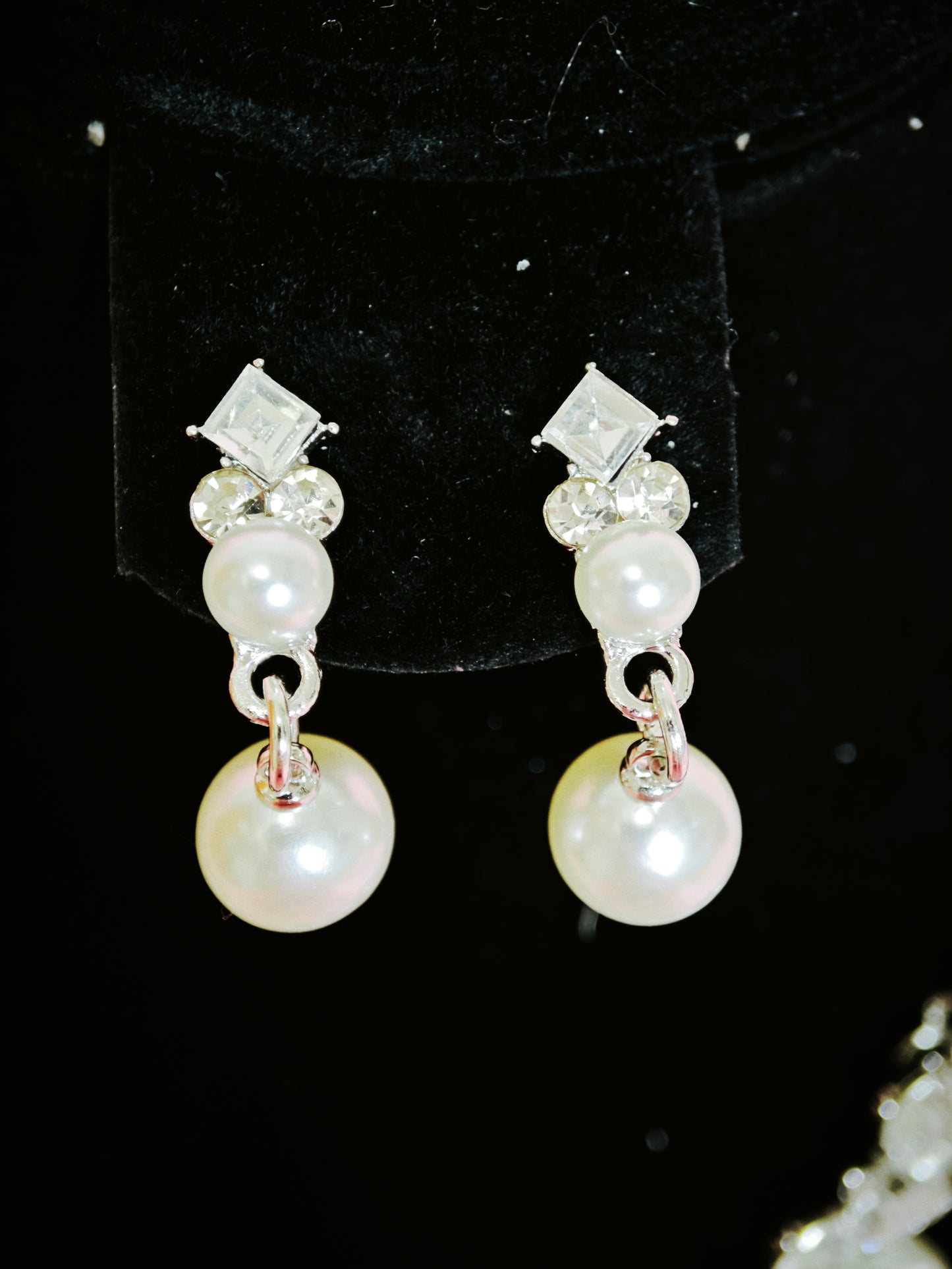 Silver-Tone Pearl & Baguette Crystal Necklace & Earring Set