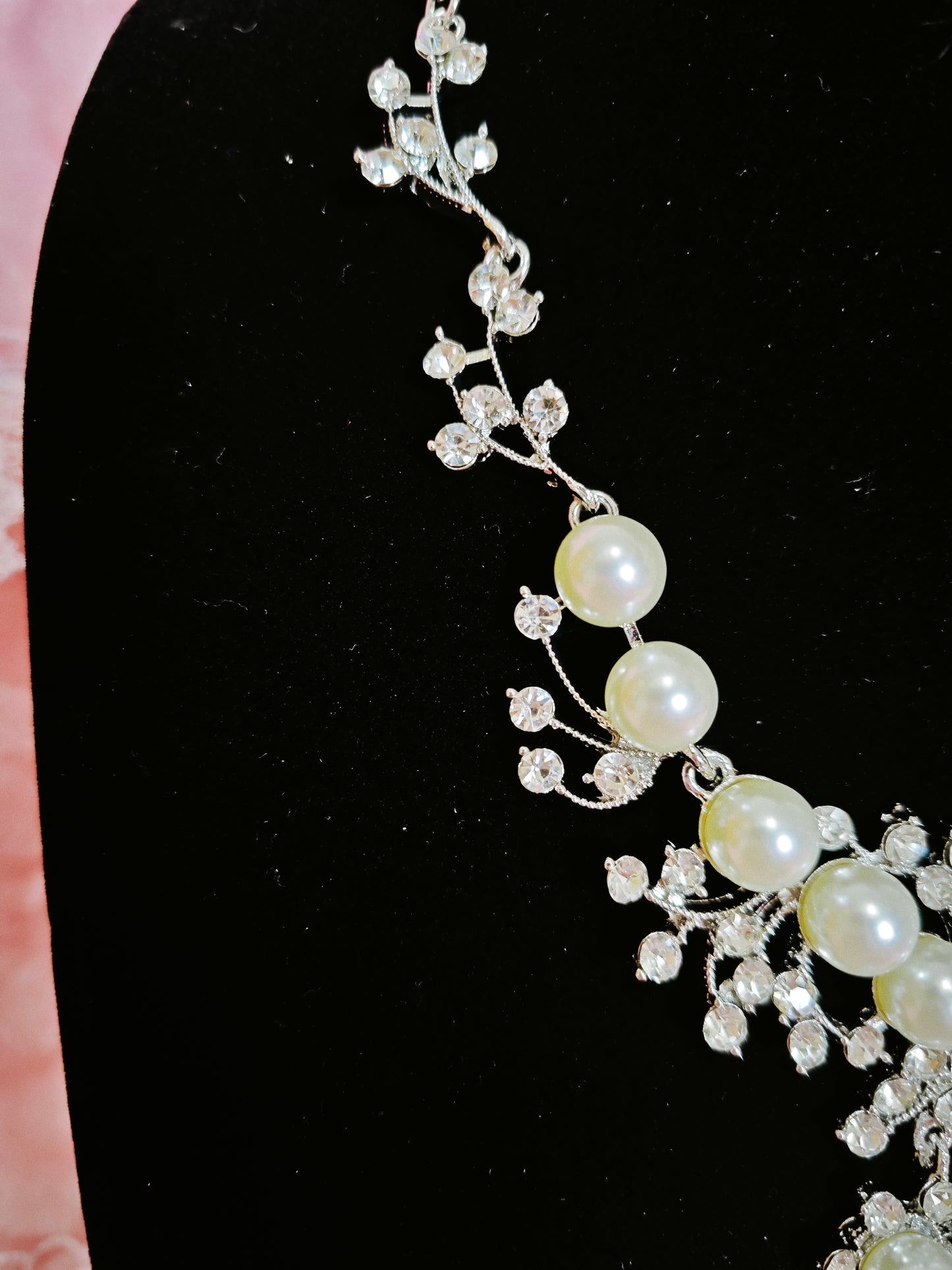 Silver-Tone Pearl & Crystal Vine Necklace & Earring Set