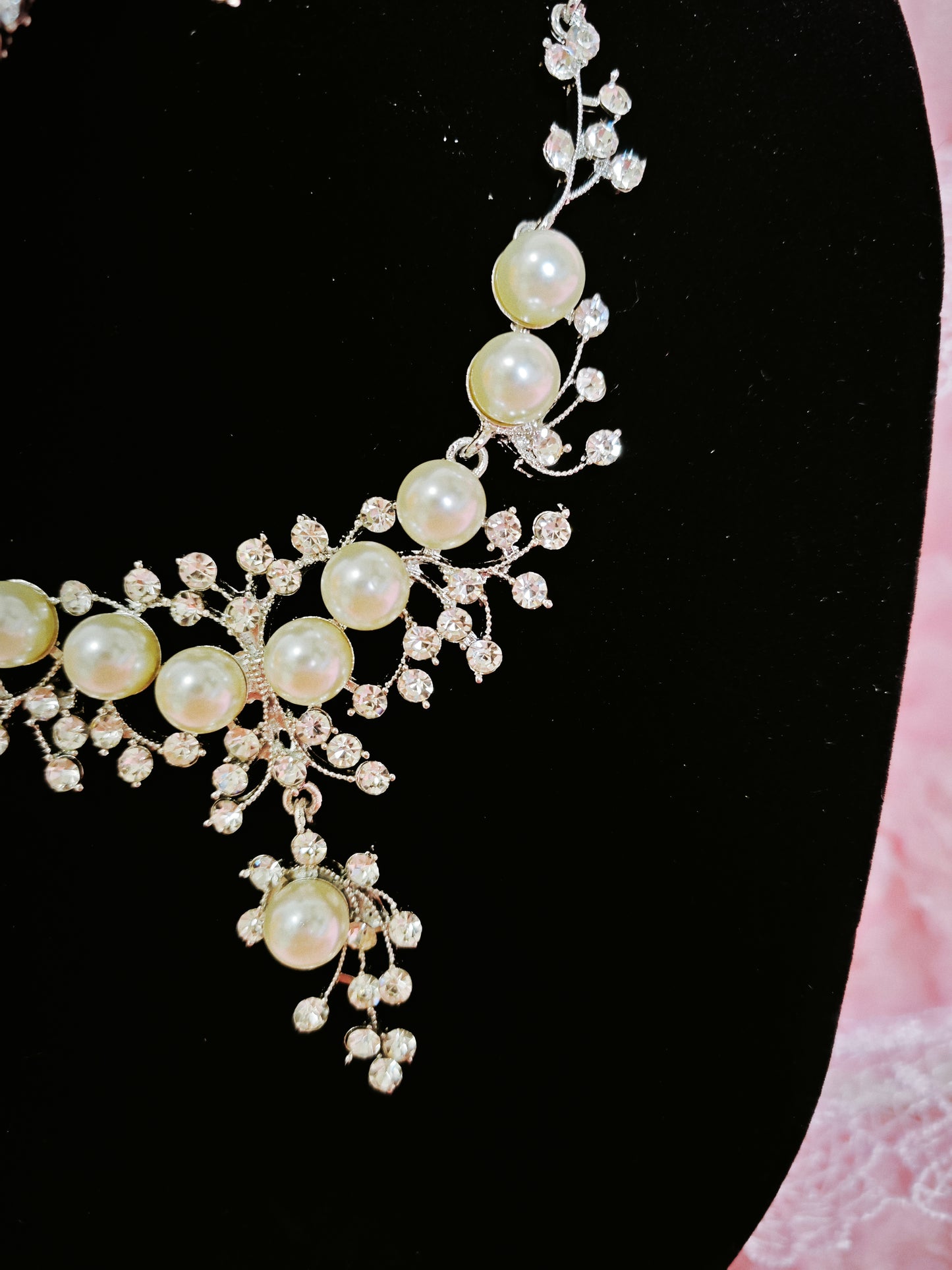 Silver-Tone Pearl & Crystal Vine Necklace & Earring Set