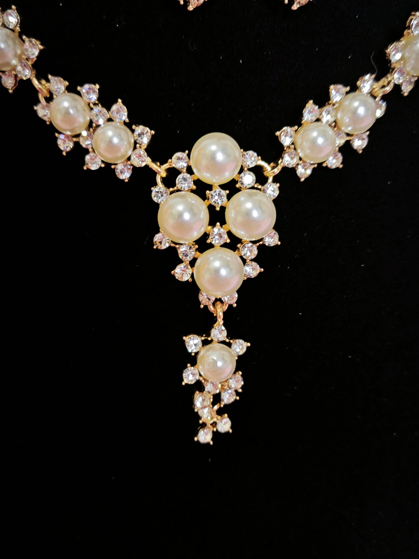 Gilded Pearl & Crystal Cluster Necklace & Earring Set
