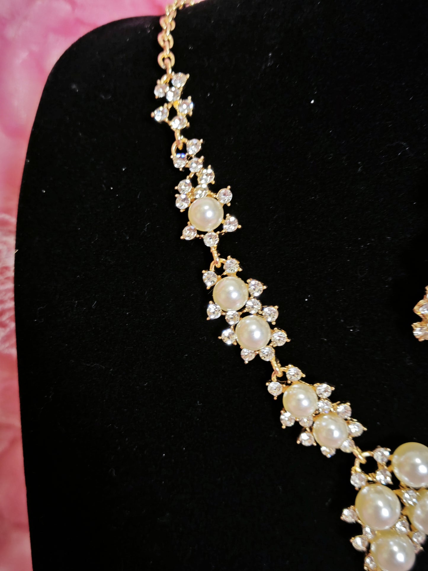 Gilded Pearl & Crystal Cluster Necklace & Earring Set