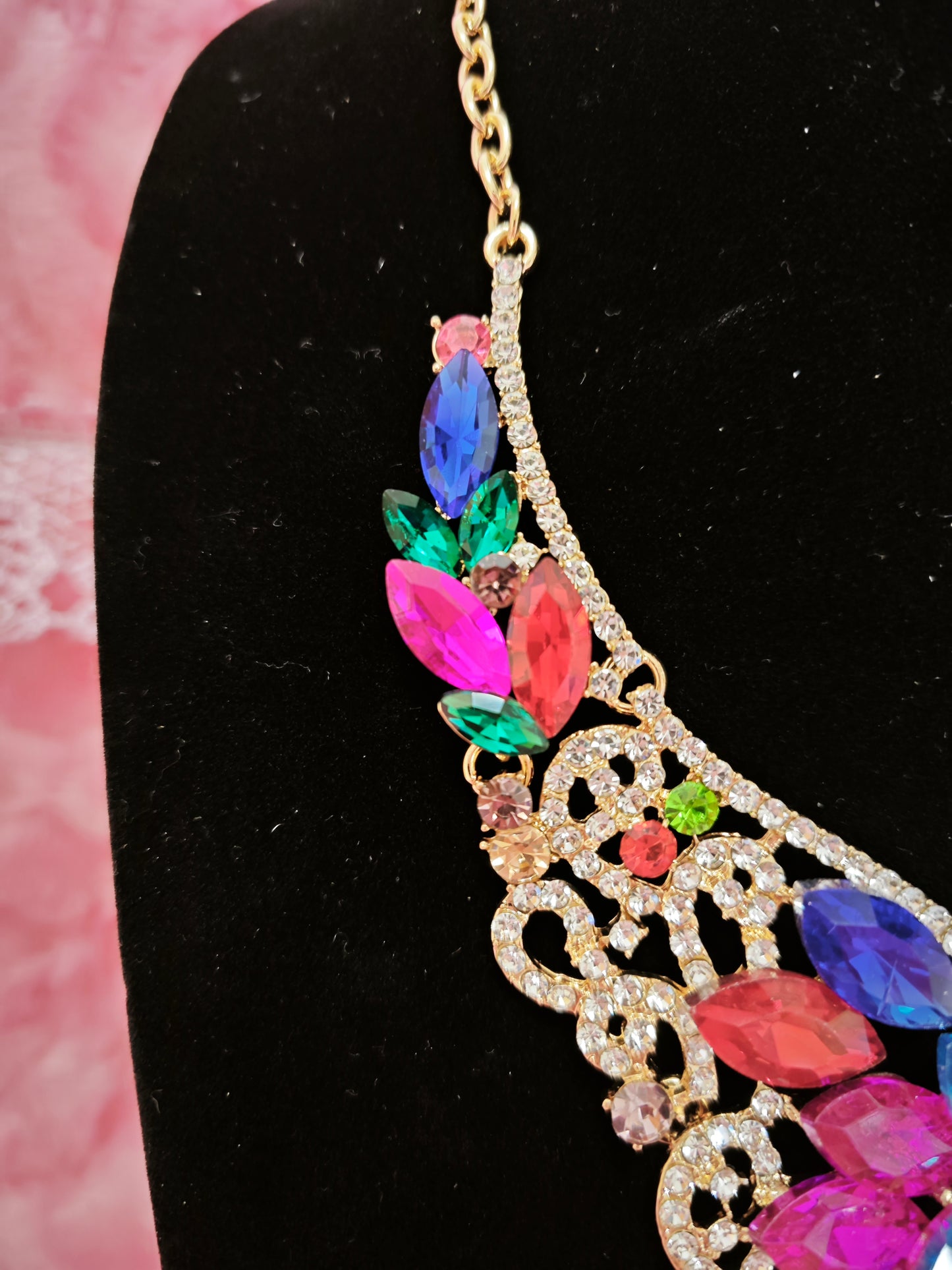 Gilded Multi-Color Gem Filigree Necklace & Earring Set