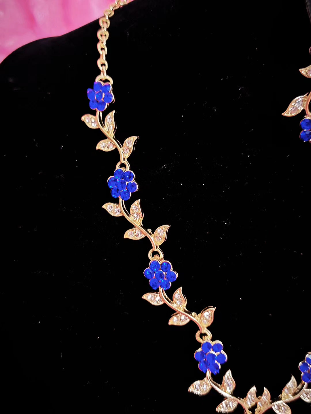 Gilded Sapphire Flower Vine Necklace & Earring Set