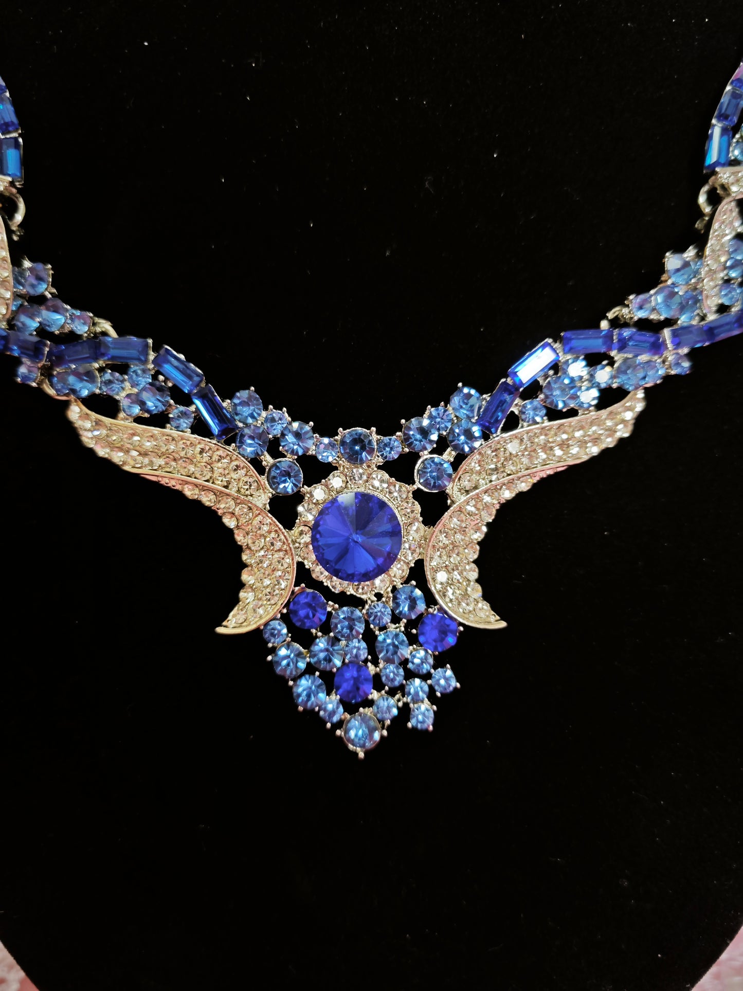 Silver Sapphire Wing & Baguette Crystal Necklace & Earring Set