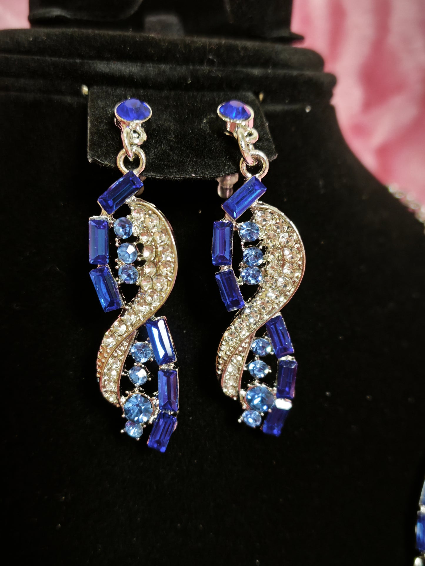 Silver Sapphire Wing & Baguette Crystal Necklace & Earring Set