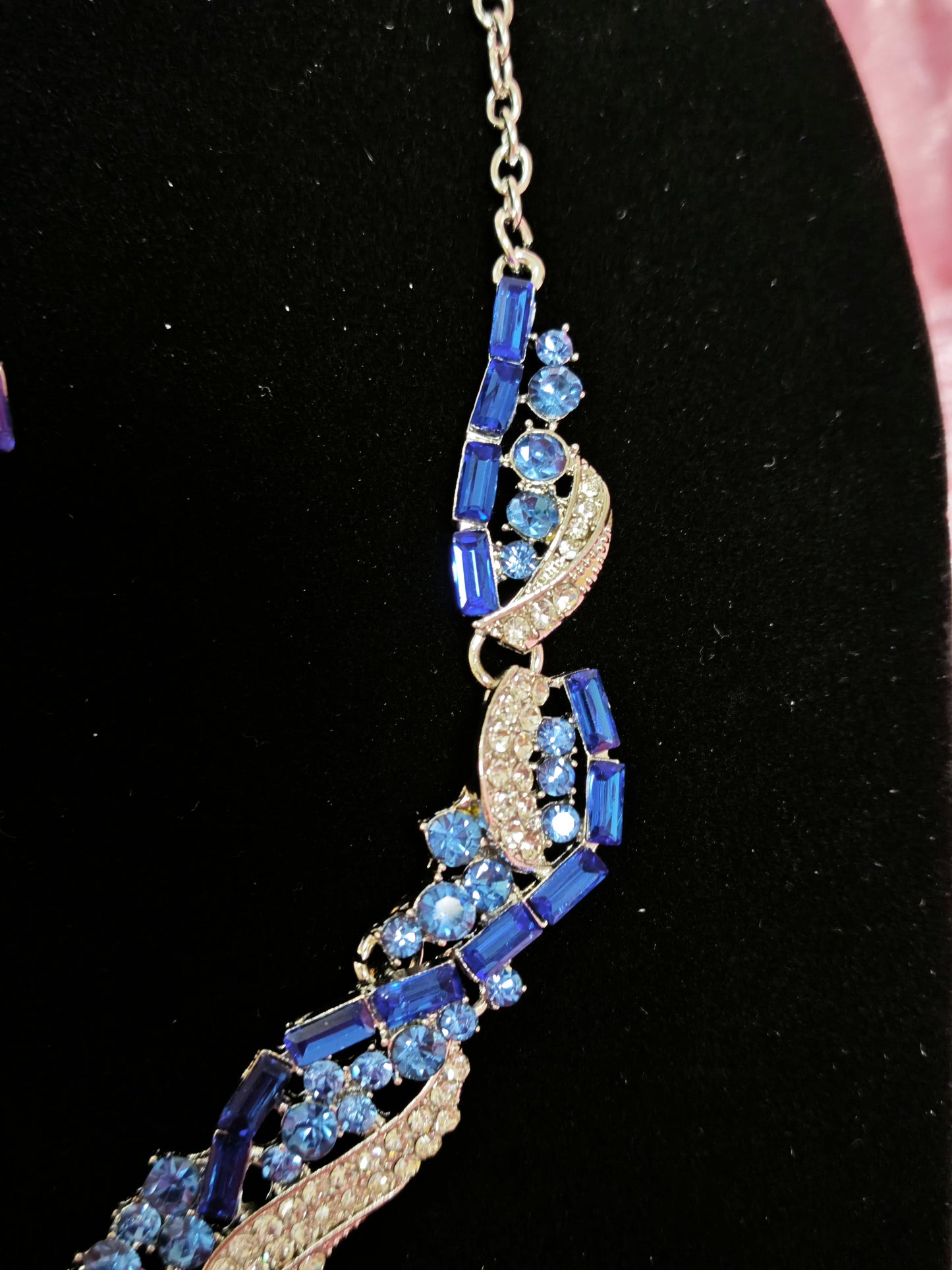 Silver Sapphire Wing & Baguette Crystal Necklace & Earring Set