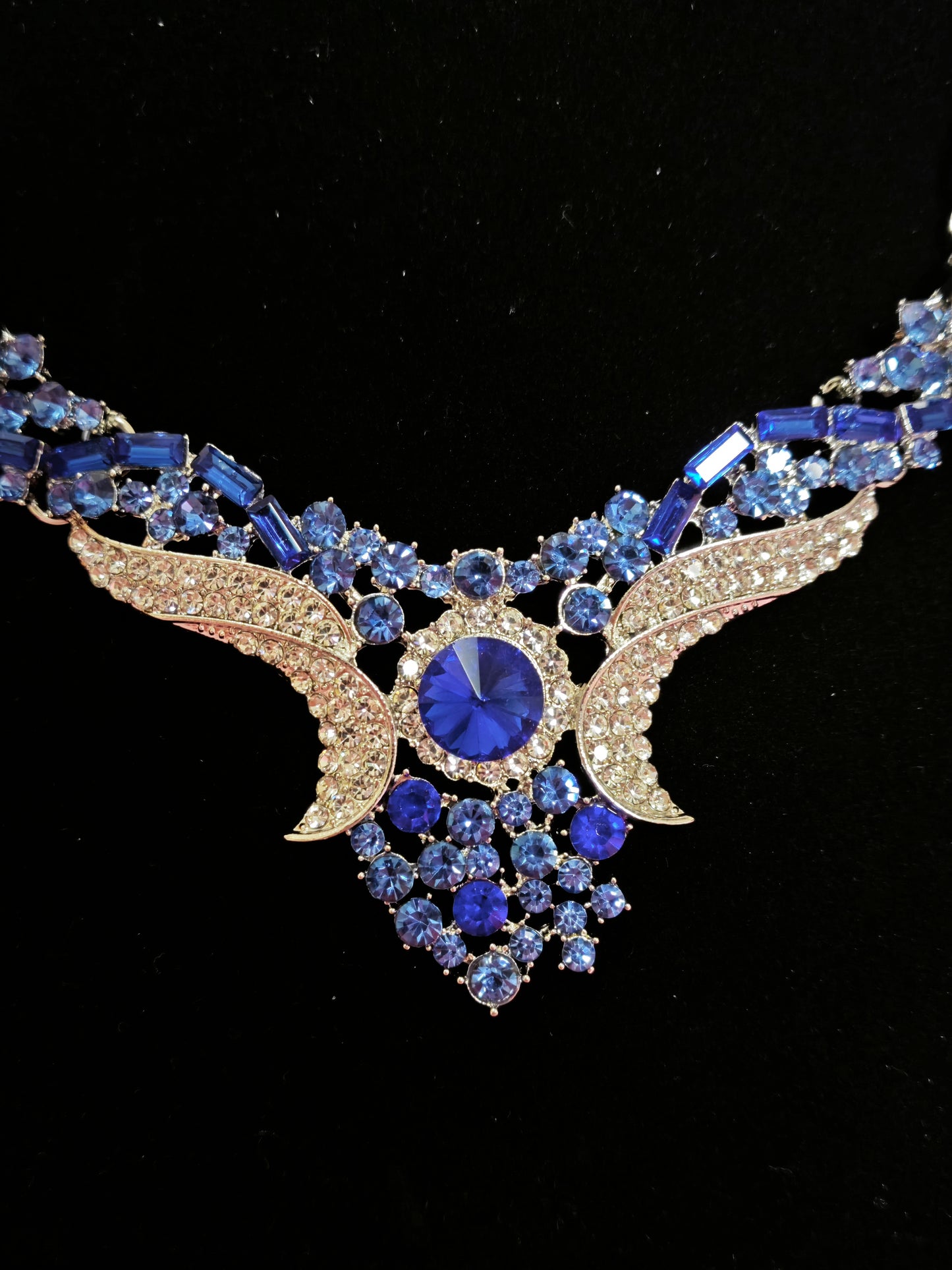 Silver Sapphire Wing & Baguette Crystal Necklace & Earring Set