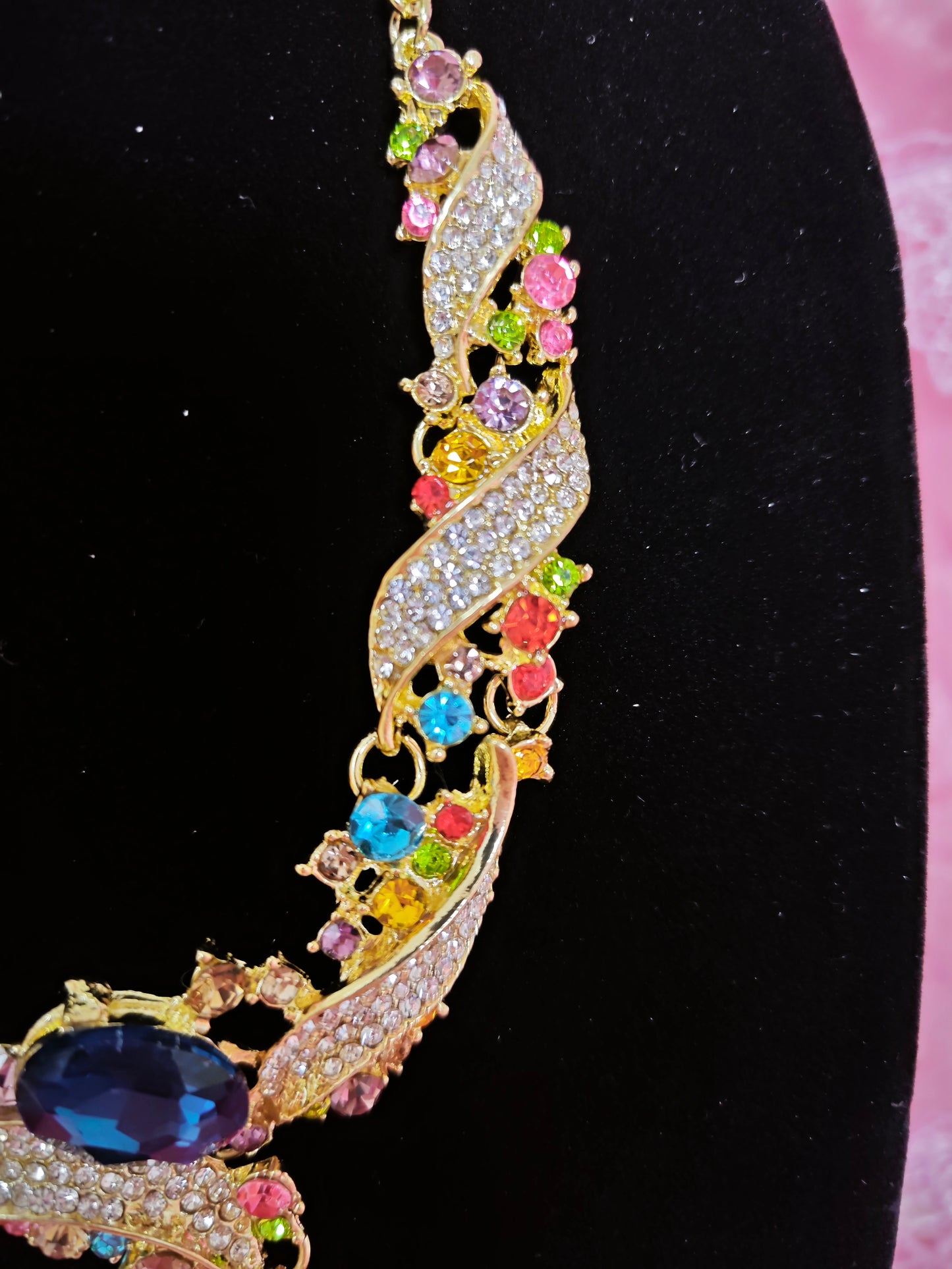 Gilded Multi-Color Gem Wing Necklace & Earring Set