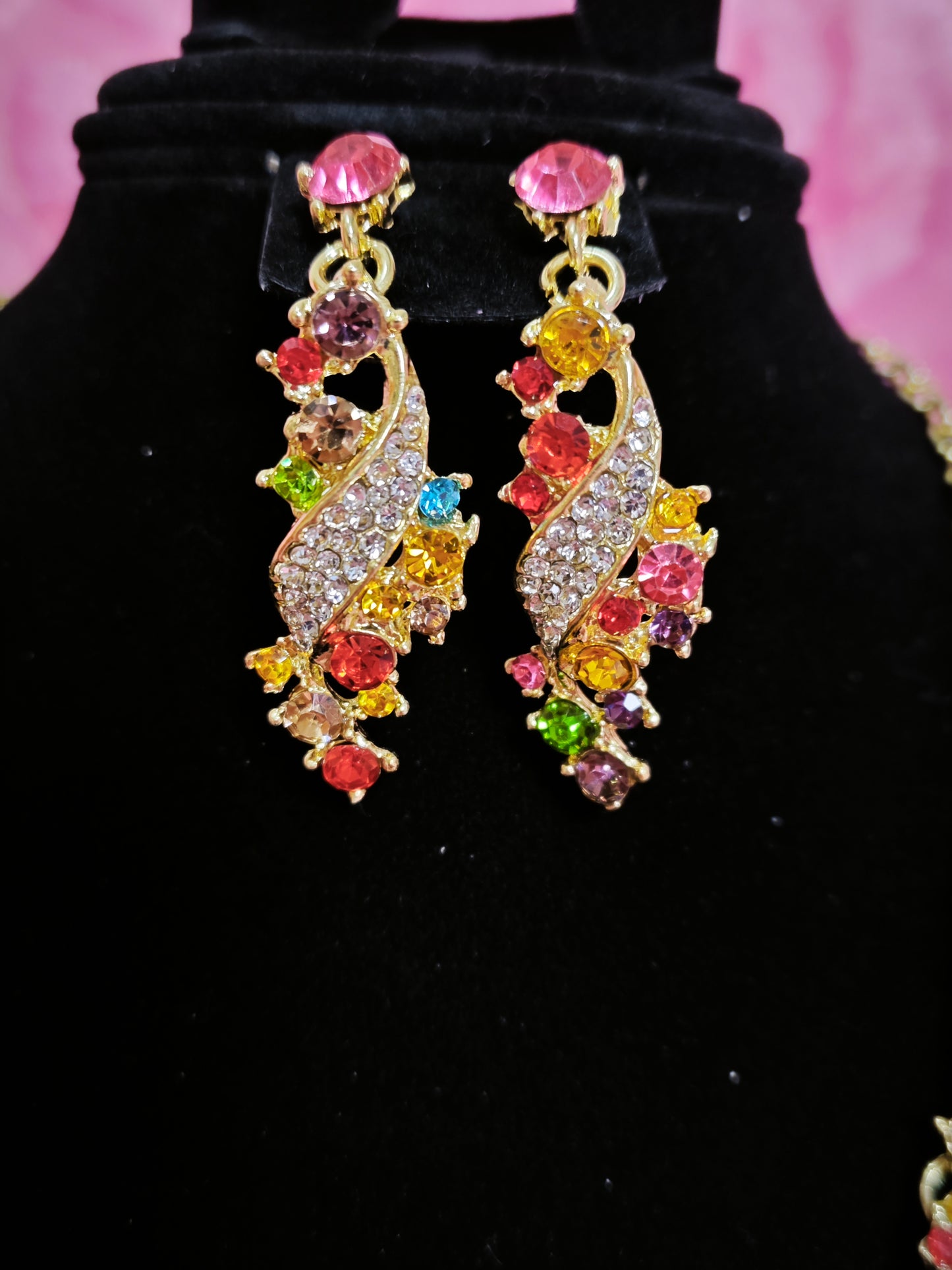 Gilded Multi-Color Gem Wing Necklace & Earring Set