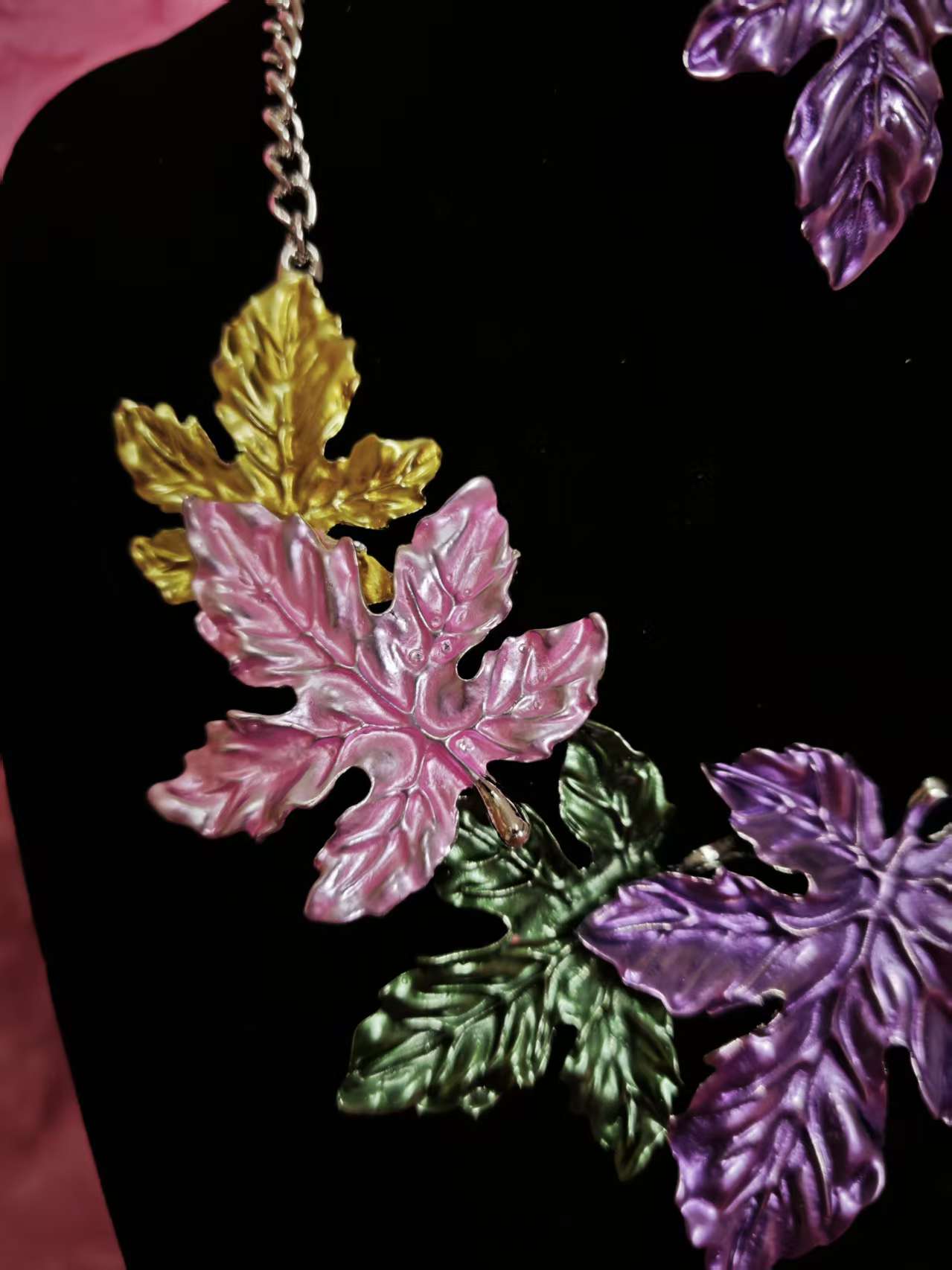 Pastel Maple Leaf Statement Necklace & Earring Set