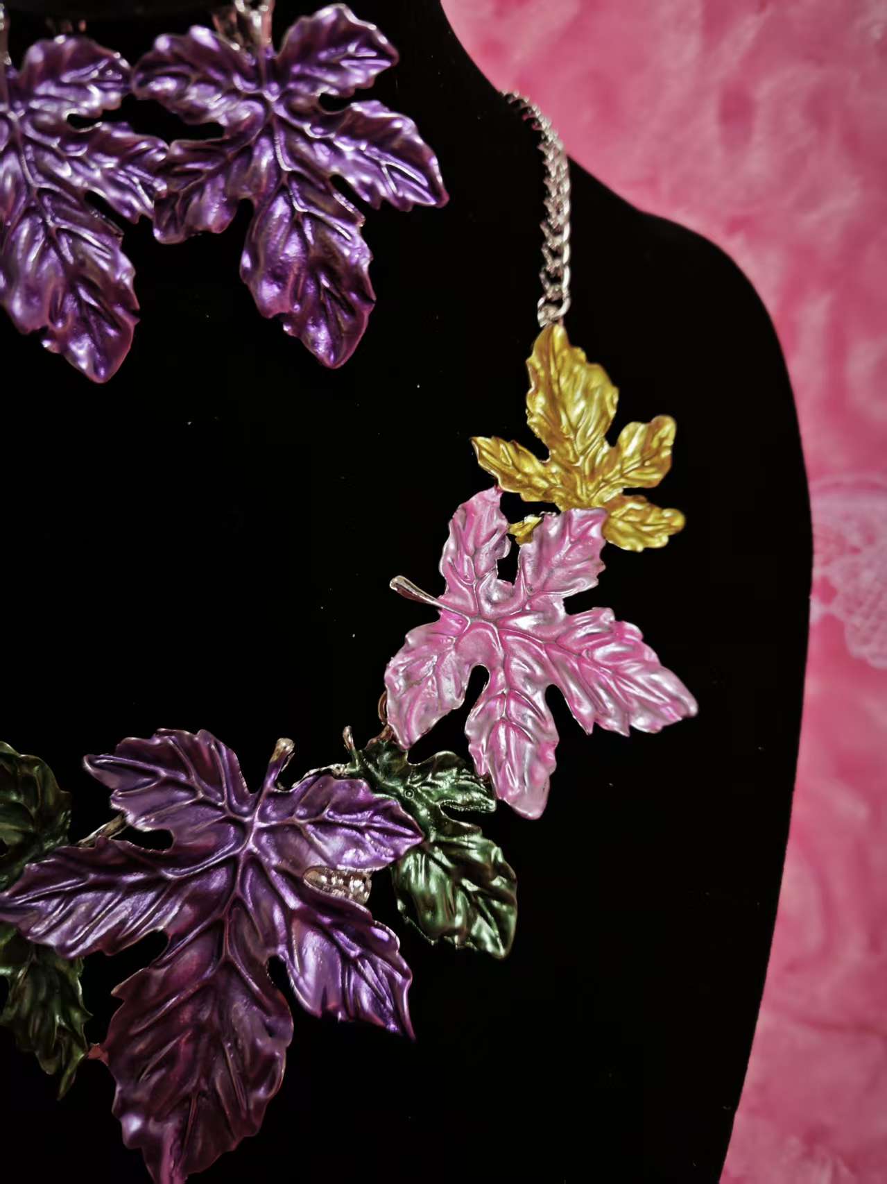 Pastel Maple Leaf Statement Necklace & Earring Set