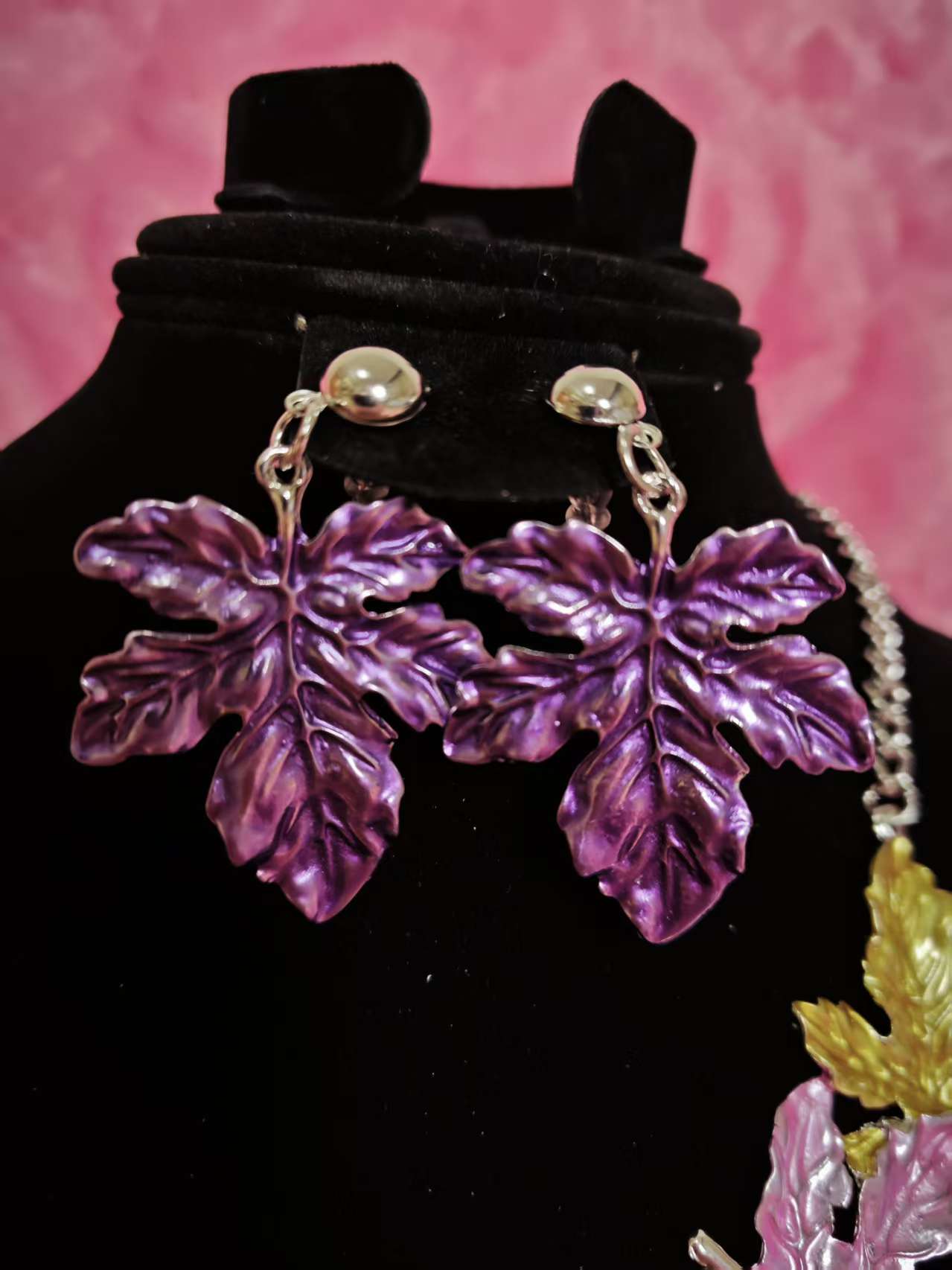Pastel Maple Leaf Statement Necklace & Earring Set