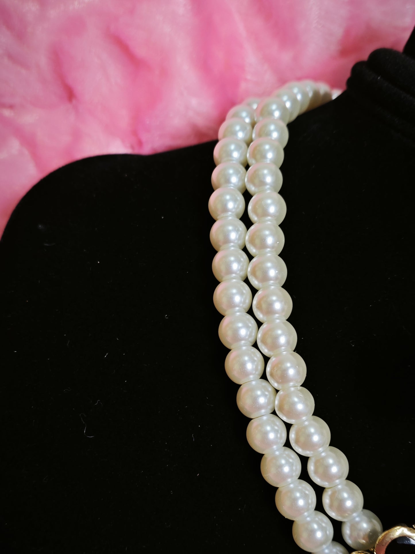 Gilded Black Enamel Camellia Pearl Necklace & Earring Set