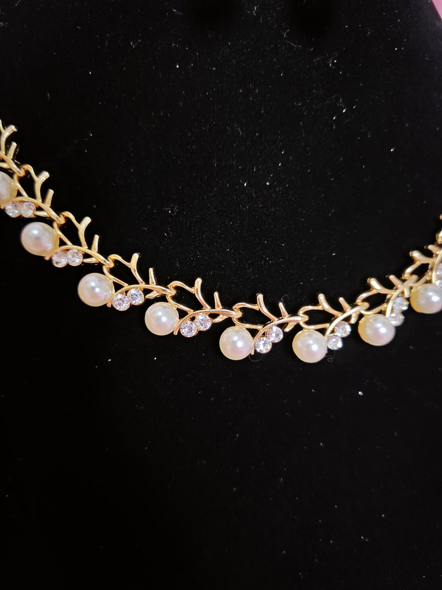 Gilded Pearl & Crystal Twig Necklace & Earring Set