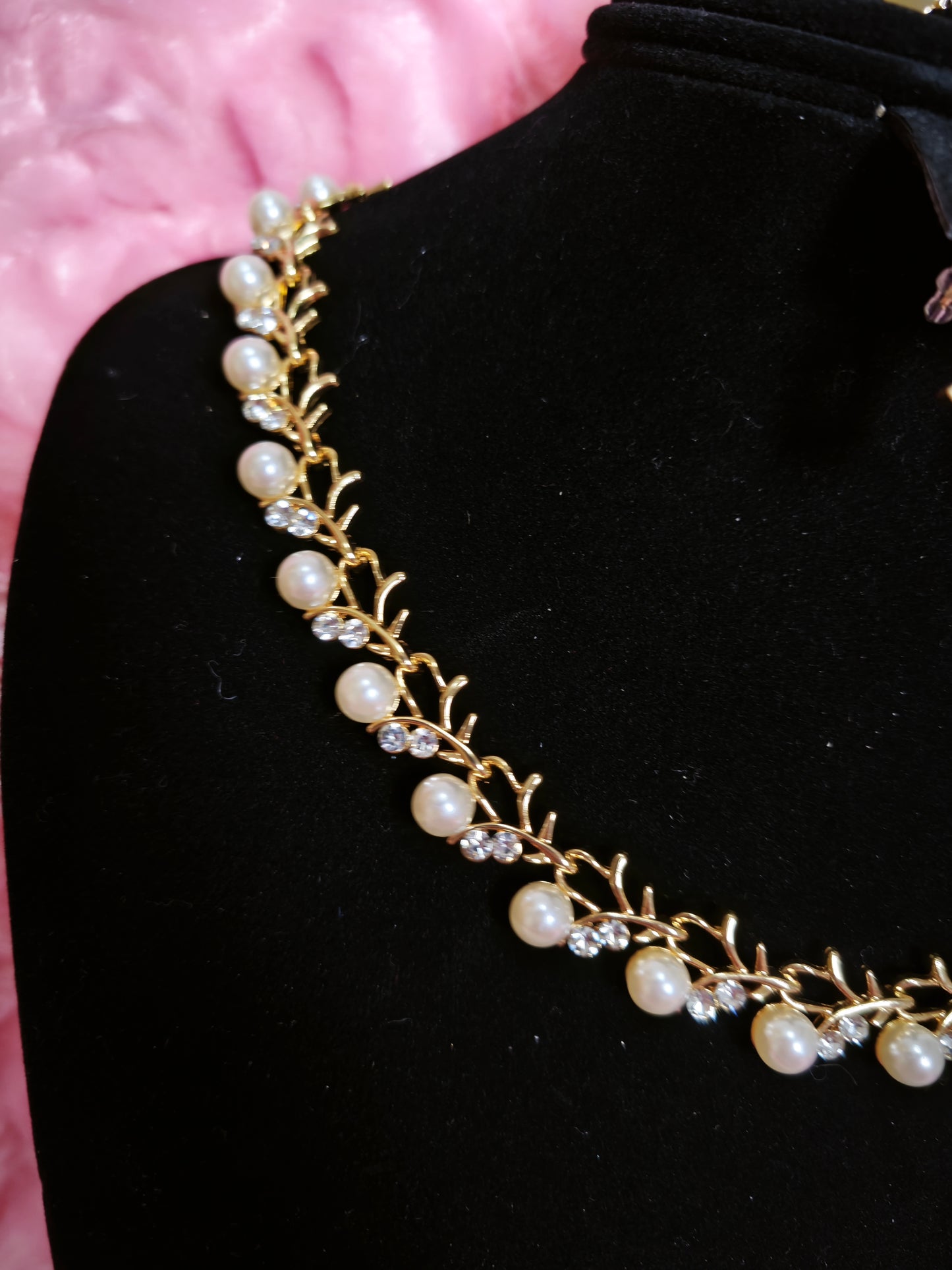 Gilded Pearl & Crystal Twig Necklace & Earring Set