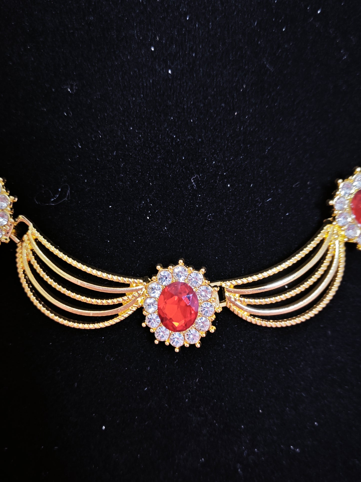 Gilded Ruby & Crystal Woven Necklace & Earring Set