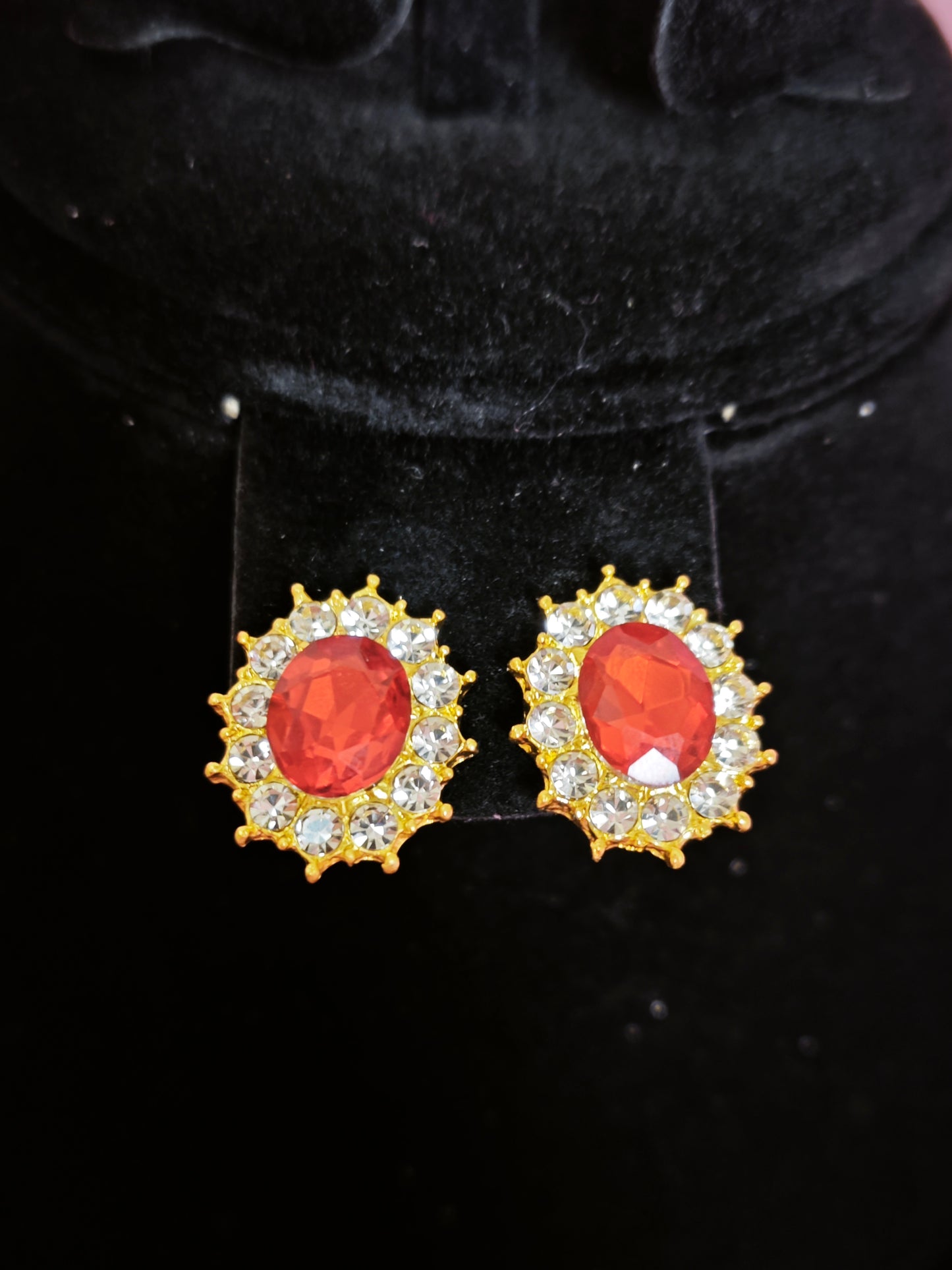 Gilded Ruby & Crystal Woven Necklace & Earring Set