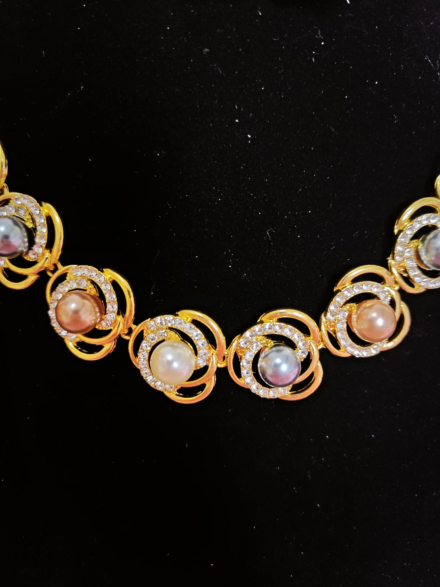 Gilded Pearl & Crystal Swirl Necklace & Earring Set