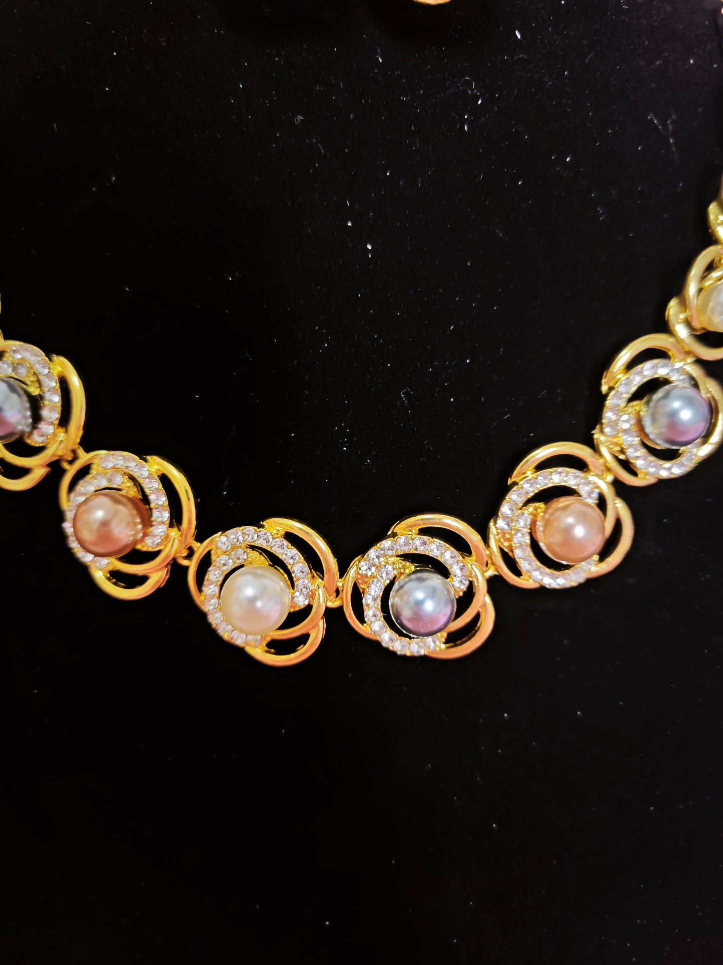 Gilded Pearl & Crystal Swirl Necklace & Earring Set