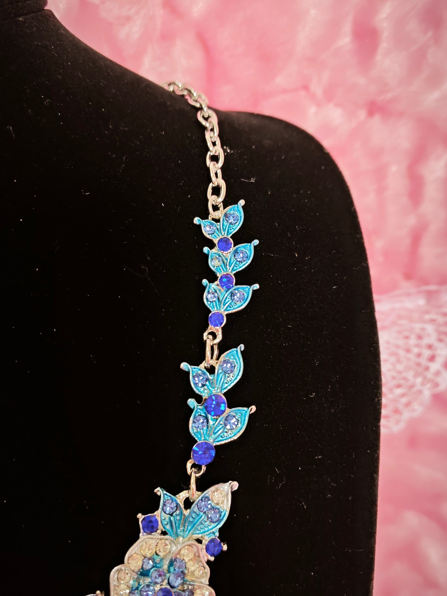 Silver Blue Enamel Floral & Crystal Necklace & Earring Set