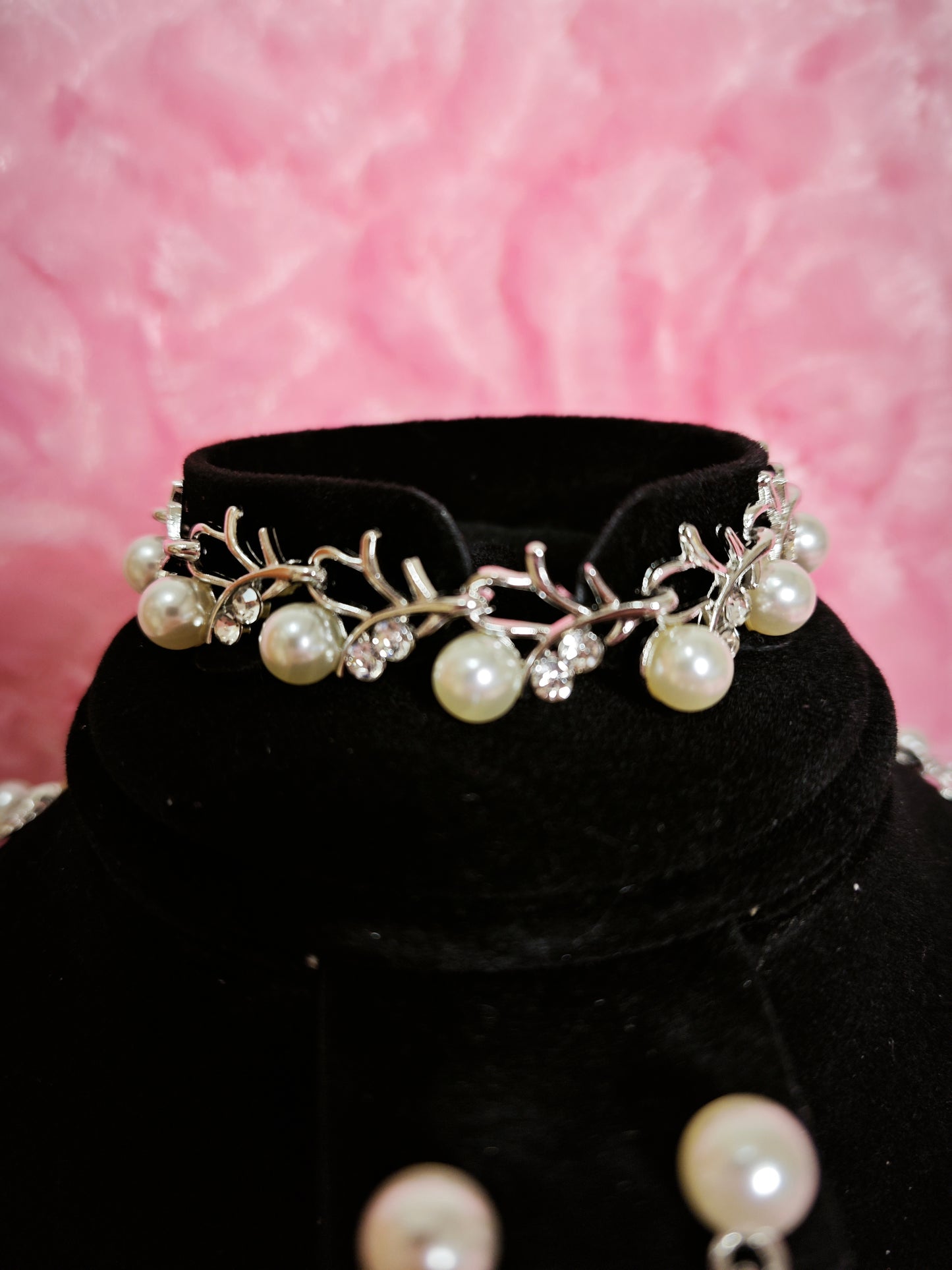 Silver Pearl & Crystal Vine Jewelry Ensemble