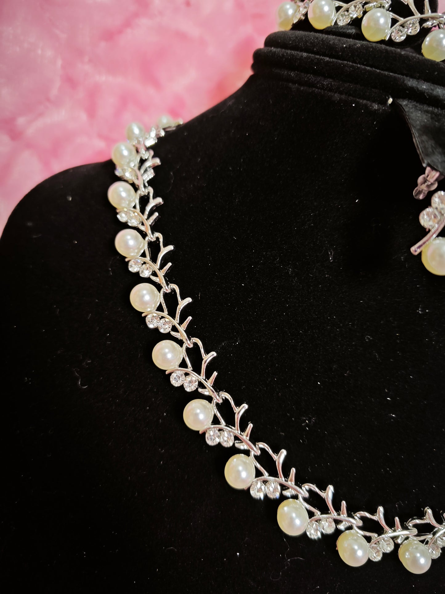 Silver Pearl & Crystal Vine Jewelry Ensemble