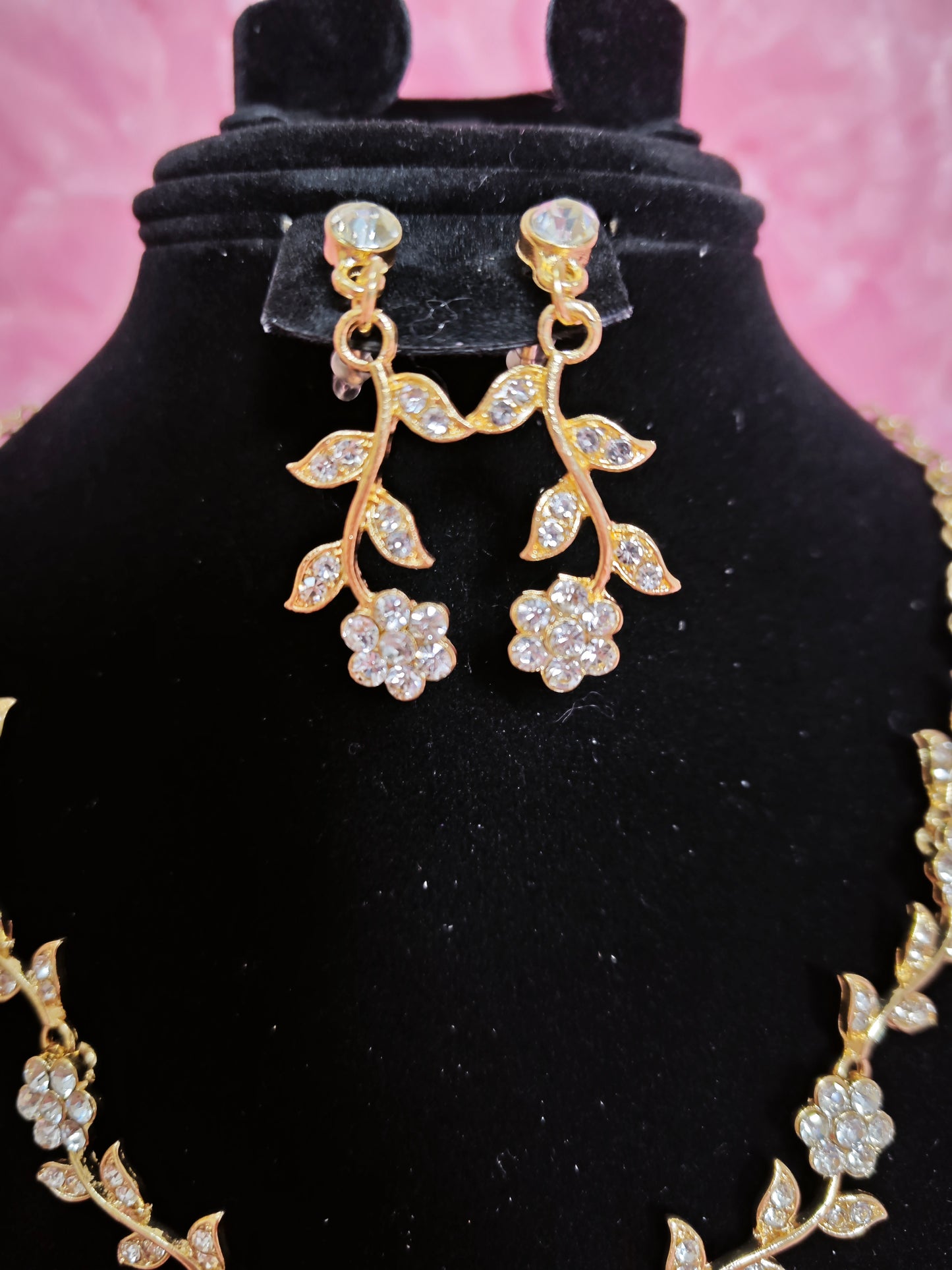 Gilded Diamond Floral Twig Necklace & Earring Set