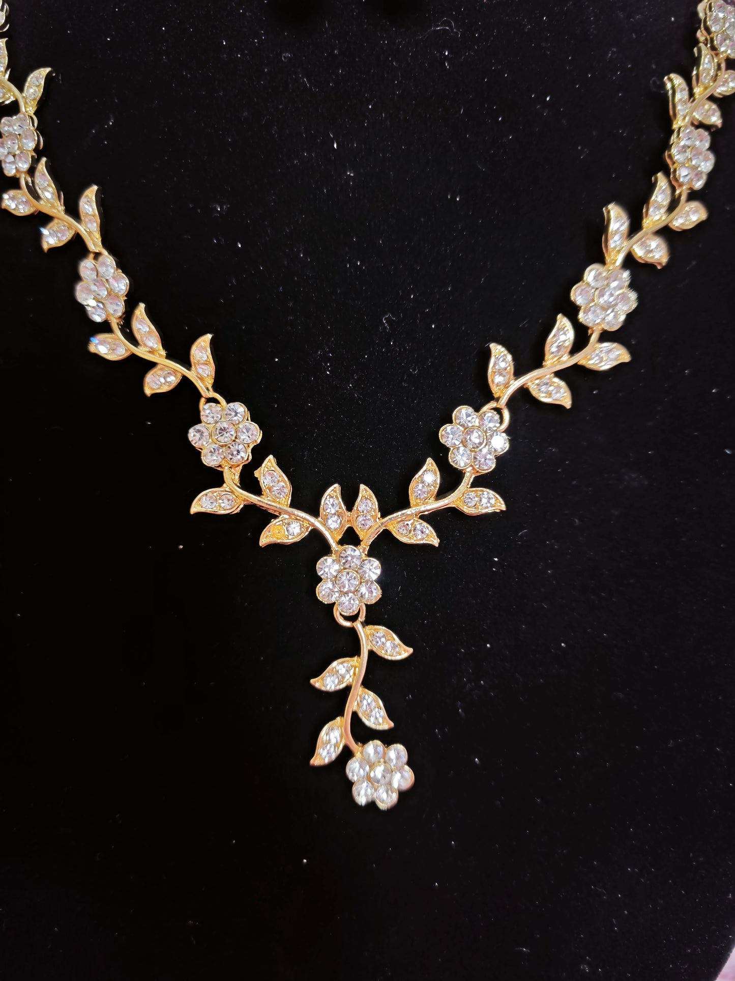 Gilded Diamond Floral Twig Necklace & Earring Set