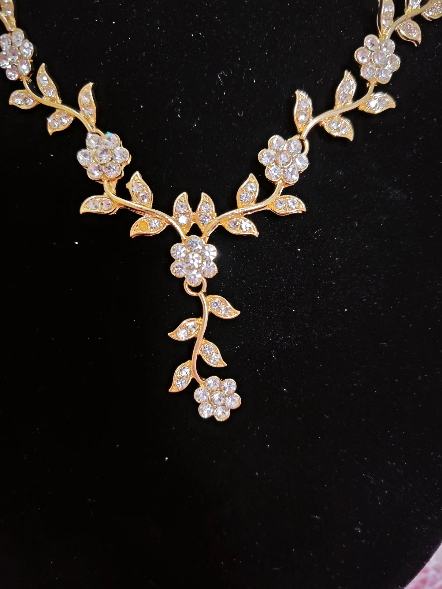 Gilded Diamond Floral Twig Necklace & Earring Set