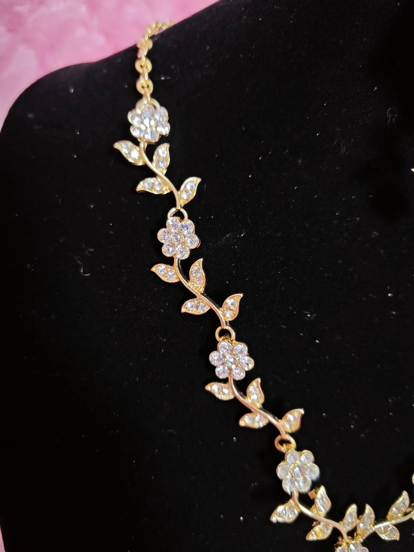 Gilded Diamond Floral Twig Necklace & Earring Set