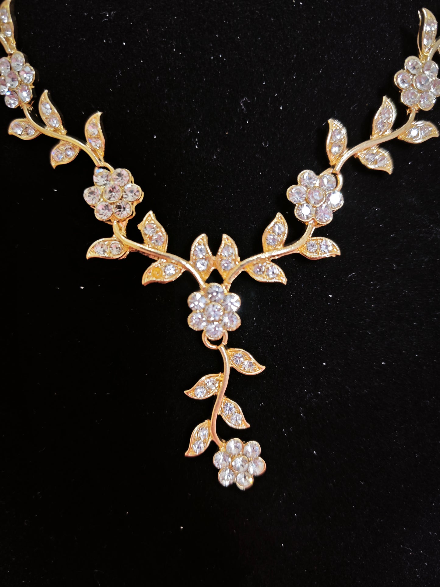 Gilded Diamond Floral Twig Necklace & Earring Set